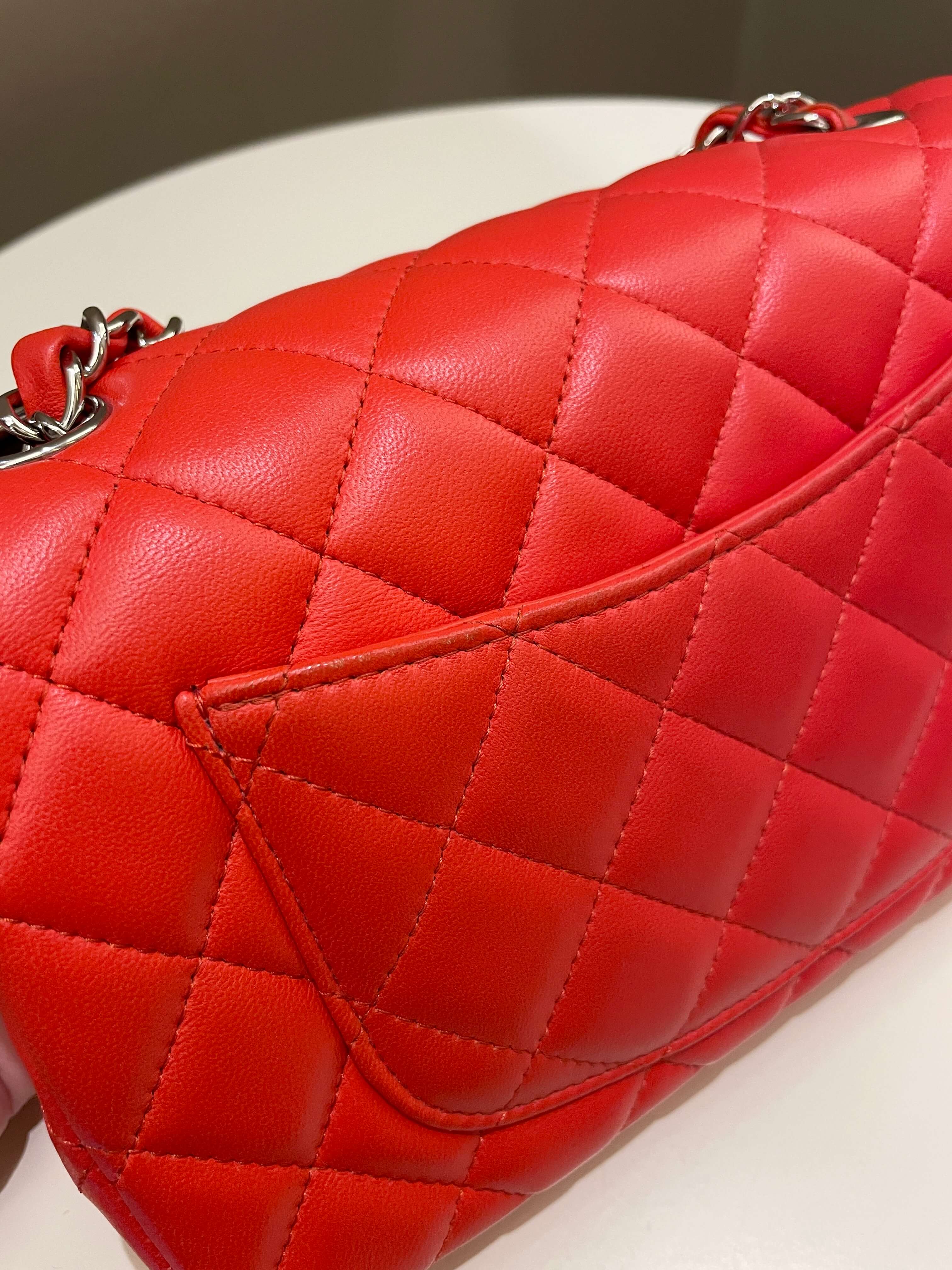 Chanel Quilted Mini Rectangular Coral Red Lambskin