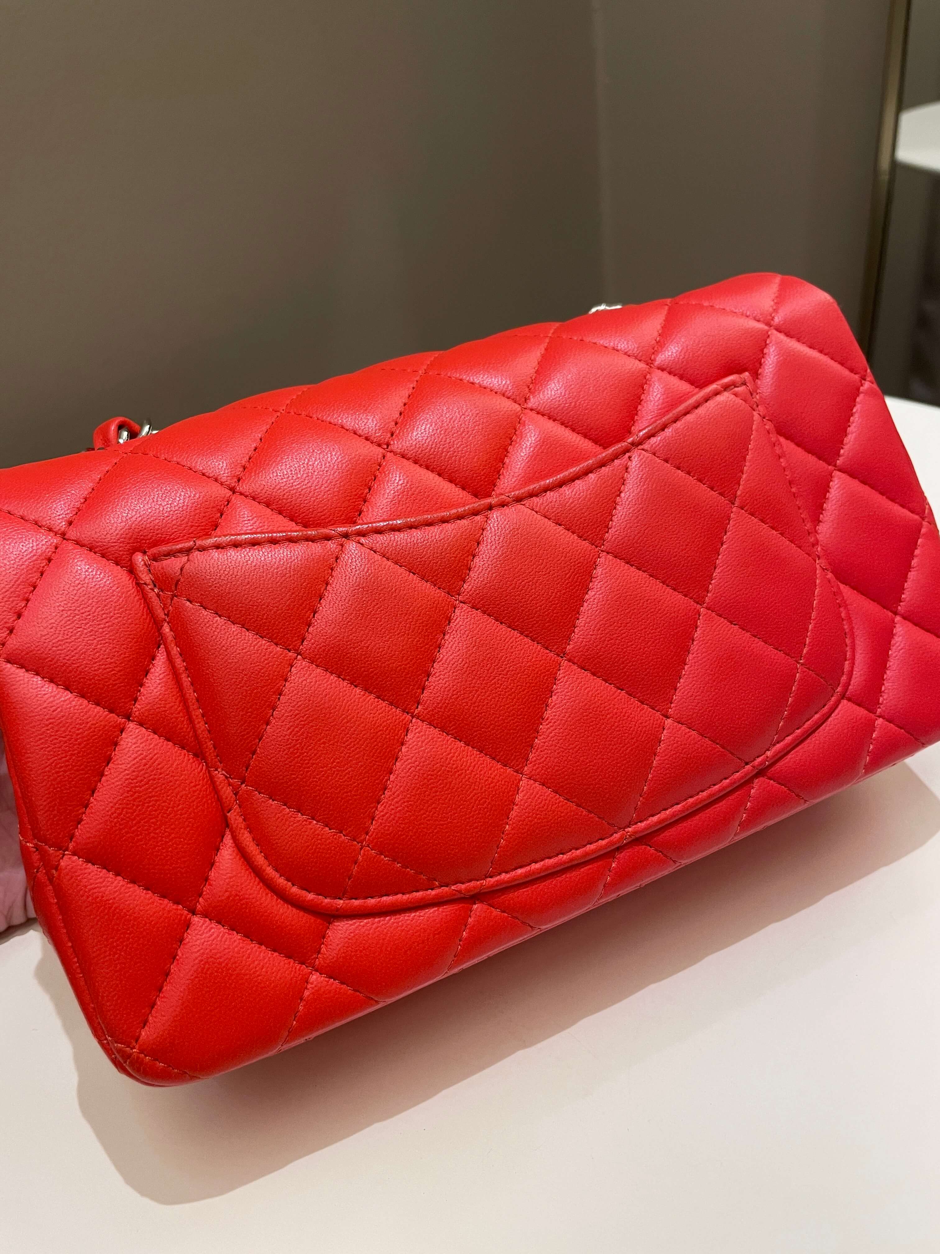 Chanel Quilted Mini Rectangular Coral Red Lambskin