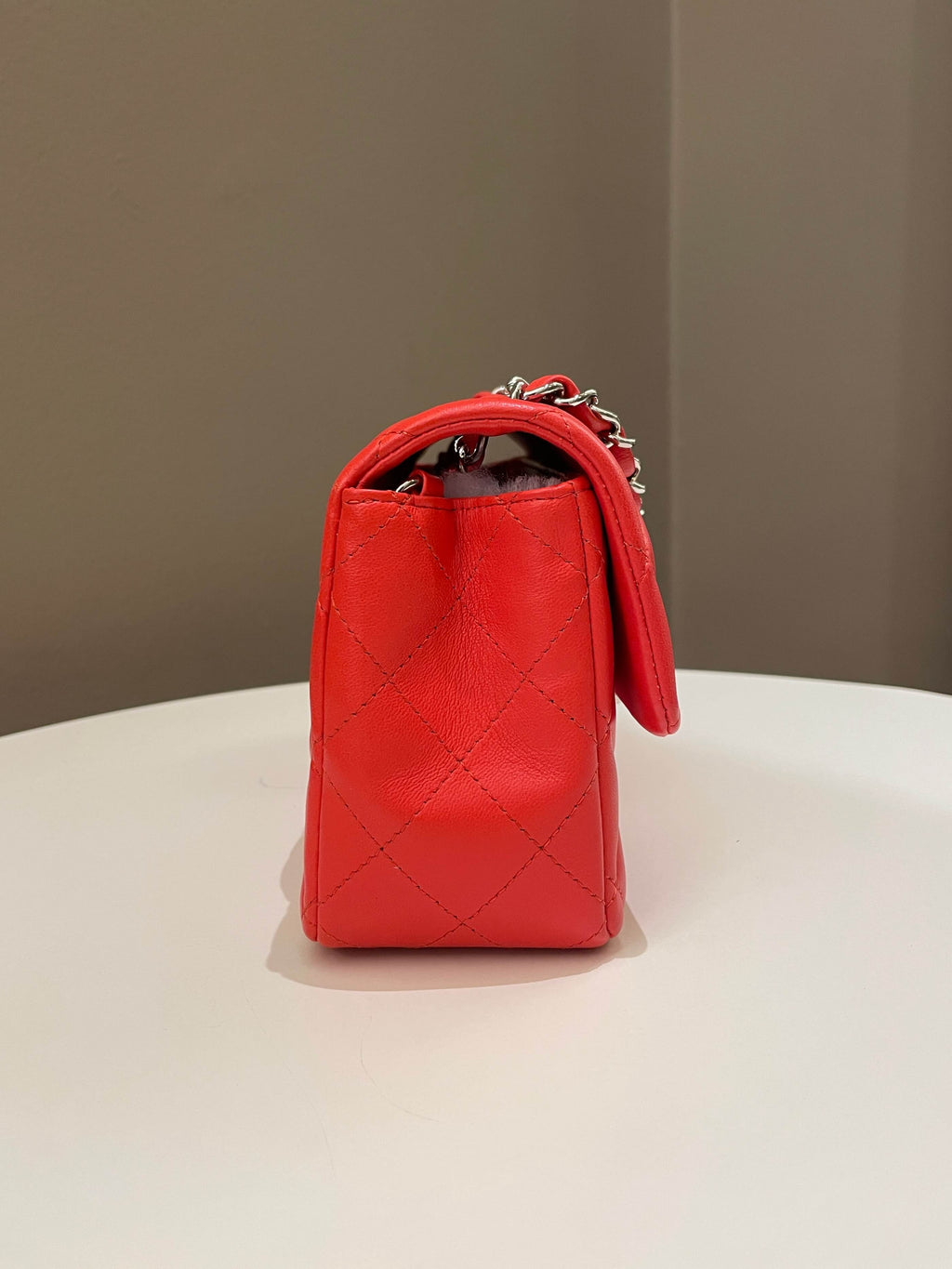 Chanel Quilted Mini Rectangular Coral Red Lambskin