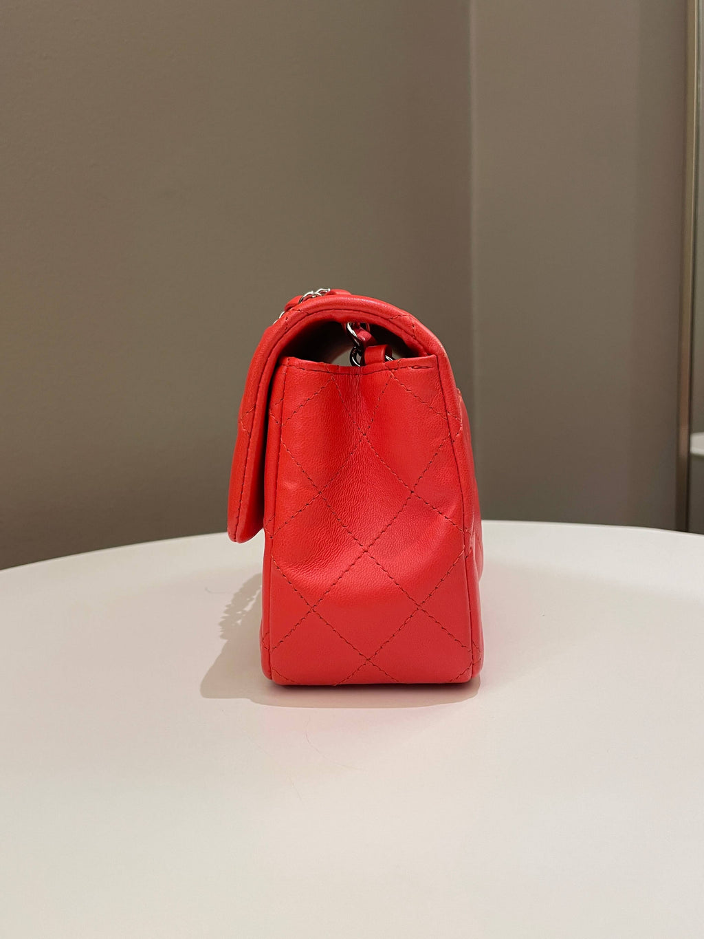 Chanel Quilted Mini Rectangular Coral Red Lambskin