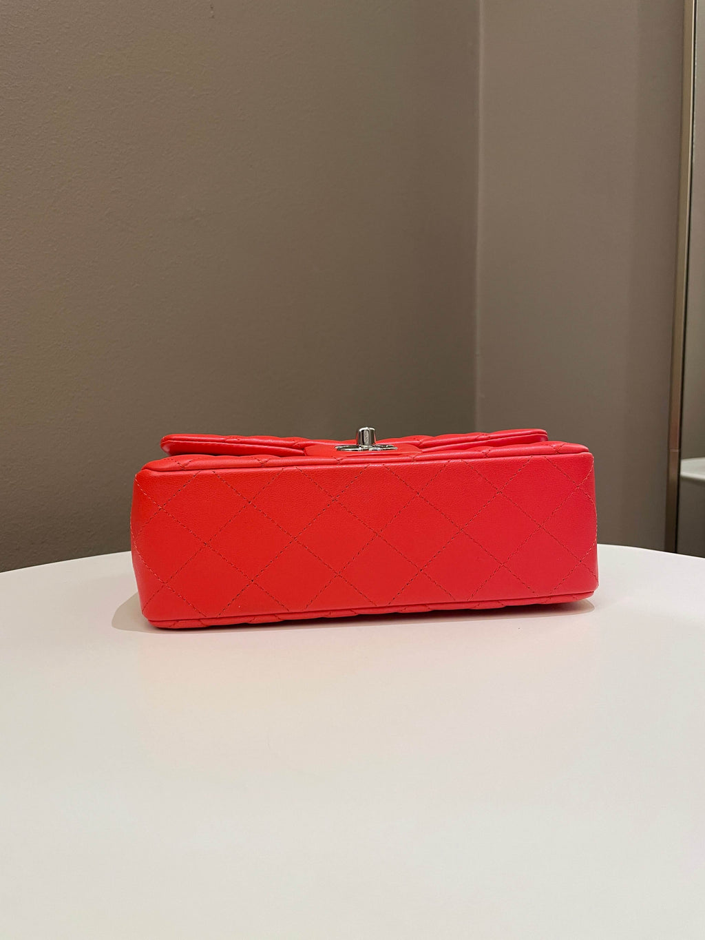 Chanel Quilted Mini Rectangular Coral Red Lambskin