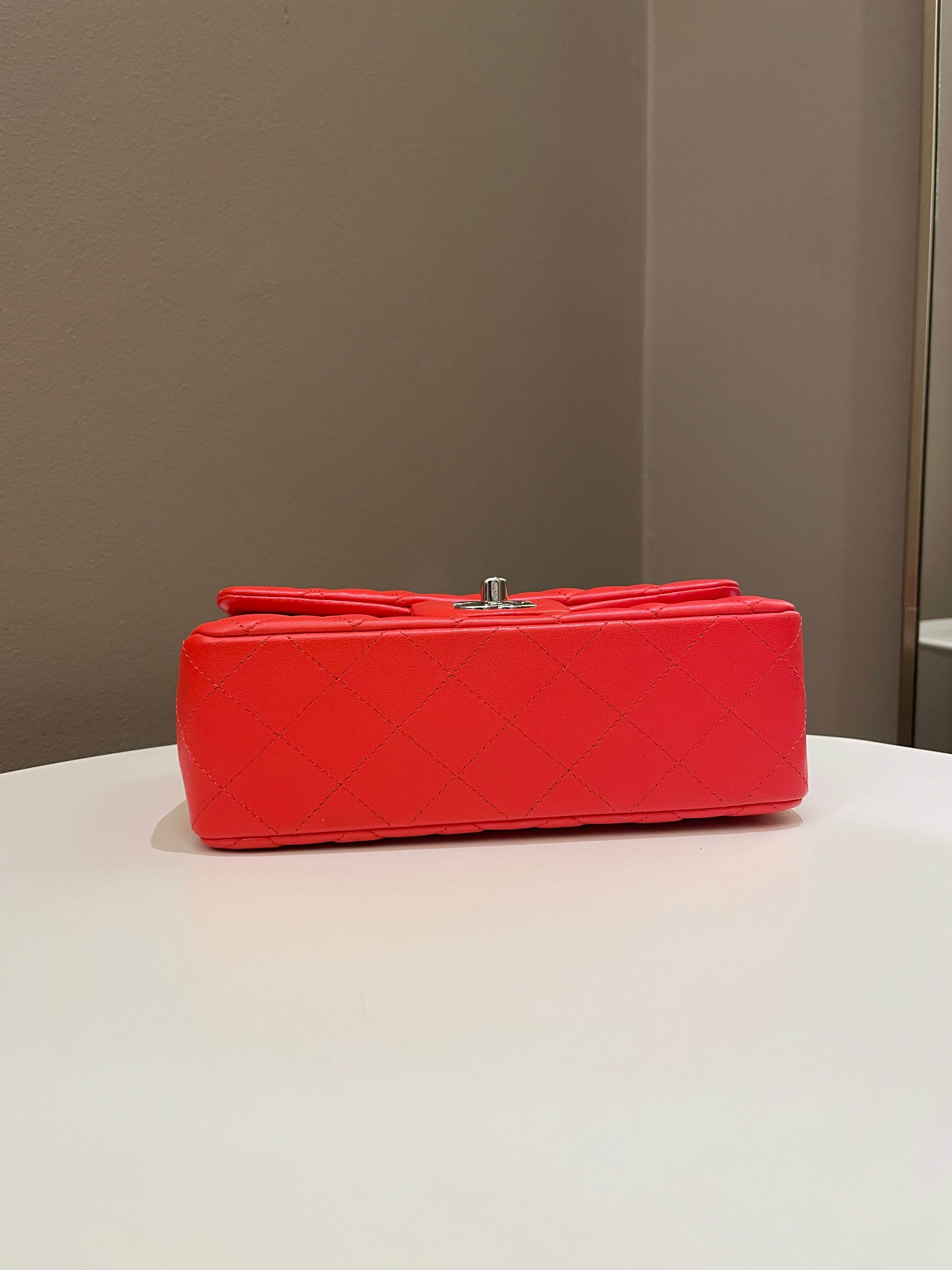 Chanel Quilted Mini Rectangular Coral Red Lambskin