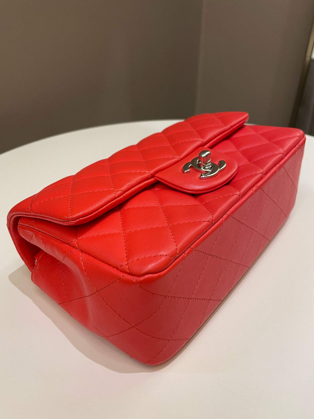 Chanel Quilted Mini Rectangular Coral Red Lambskin