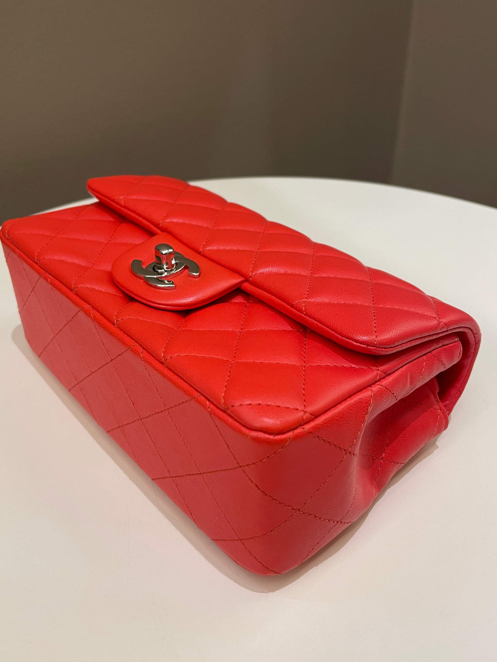 Chanel Quilted Mini Rectangular Coral Red Lambskin