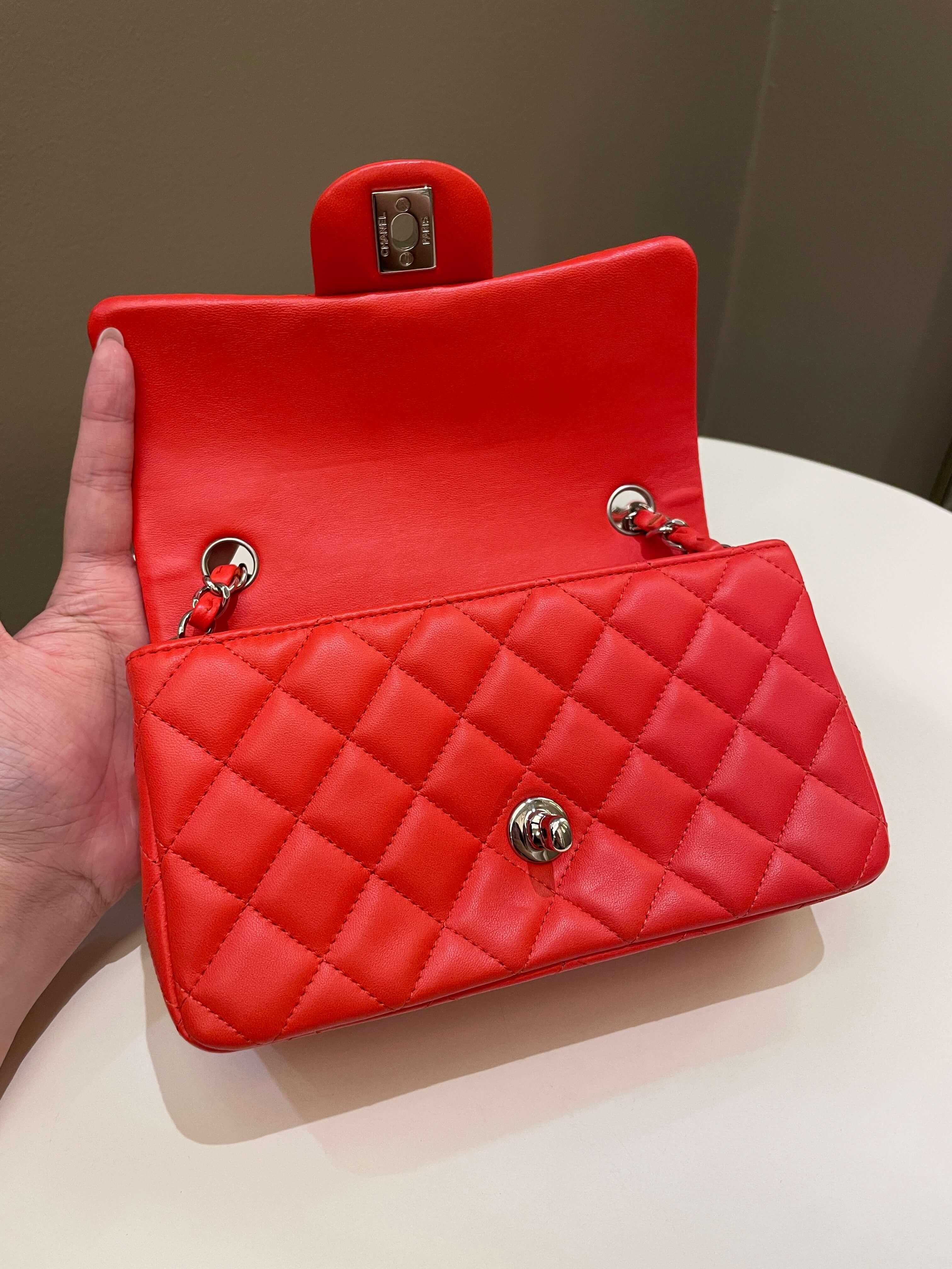 Chanel Quilted Mini Rectangular Coral Red Lambskin
