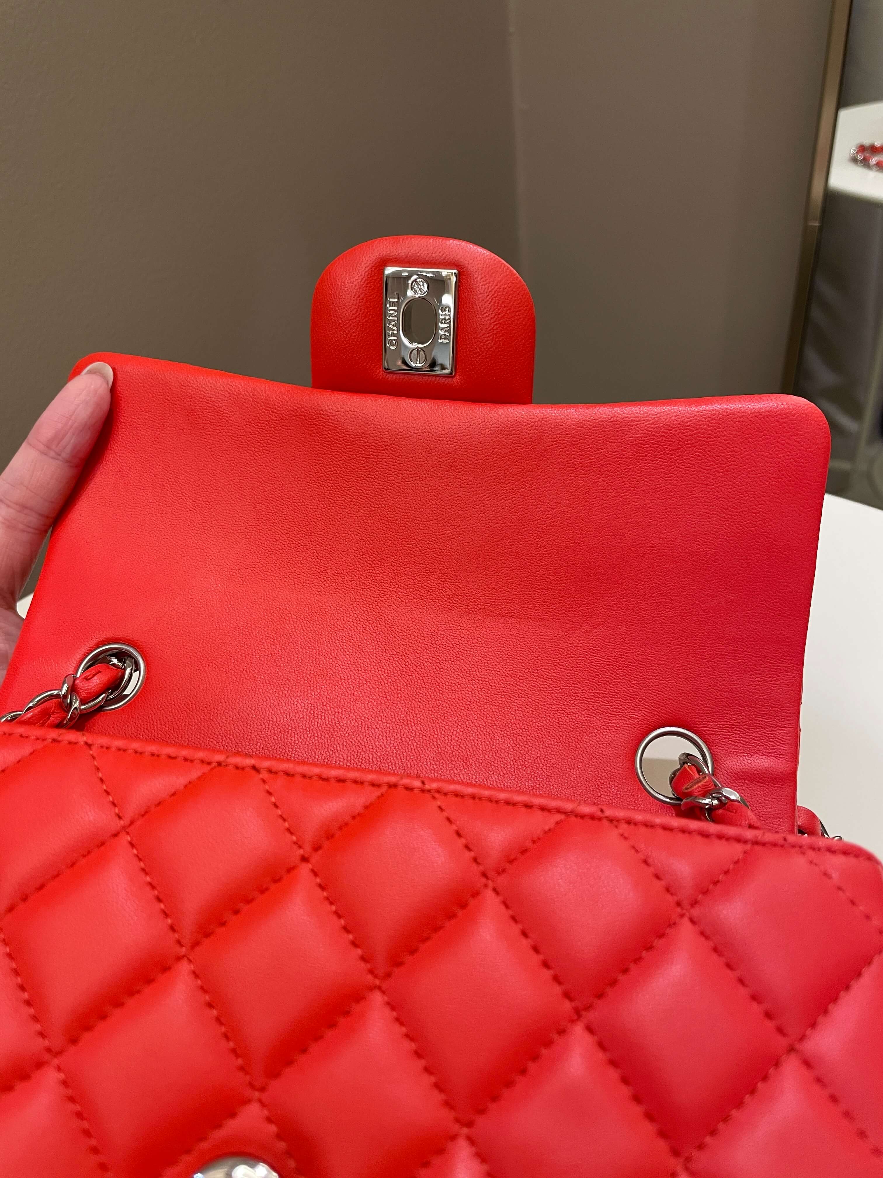 Chanel Quilted Mini Rectangular Coral Red Lambskin