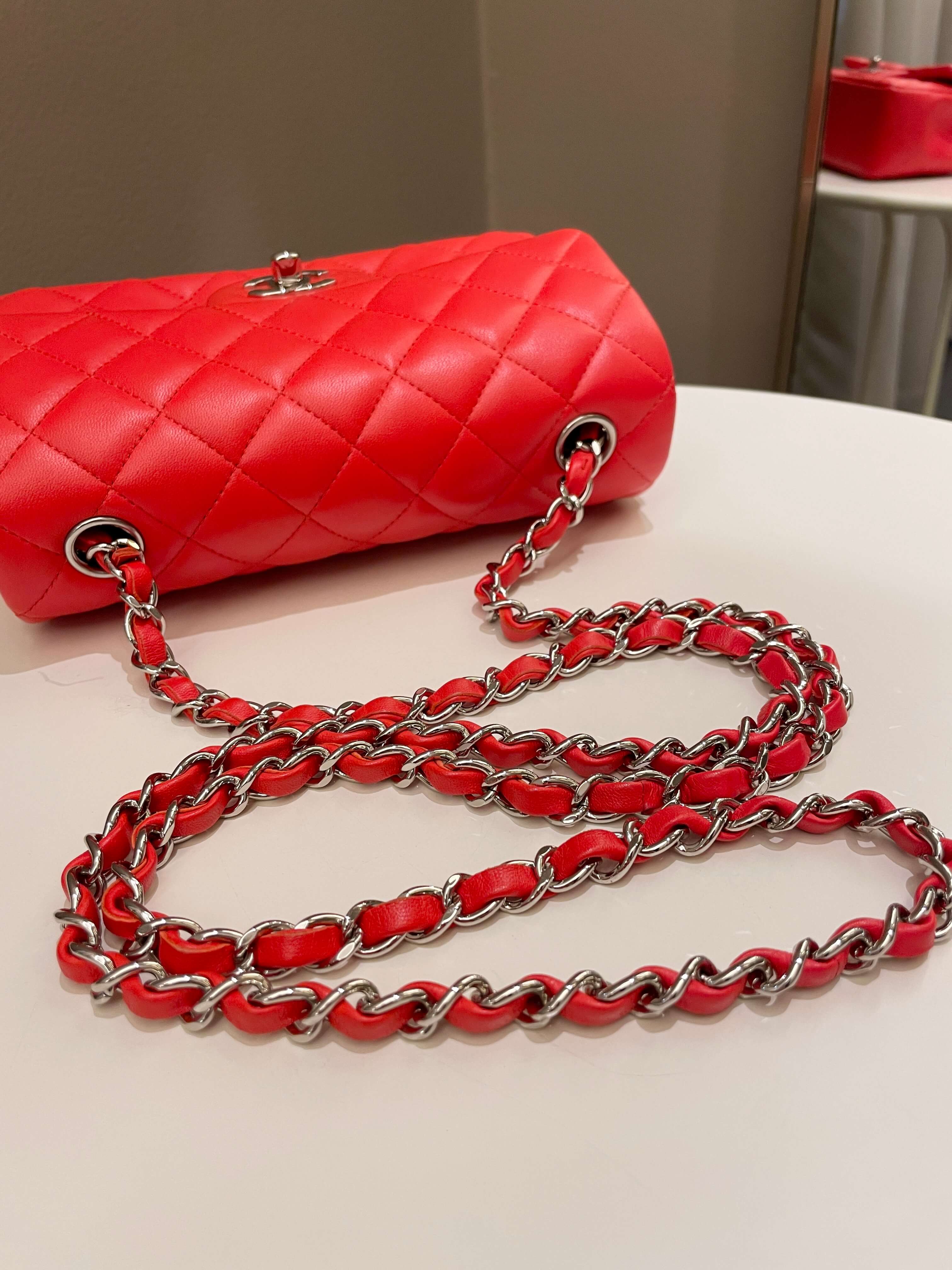 Chanel Quilted Mini Rectangular Coral Red Lambskin