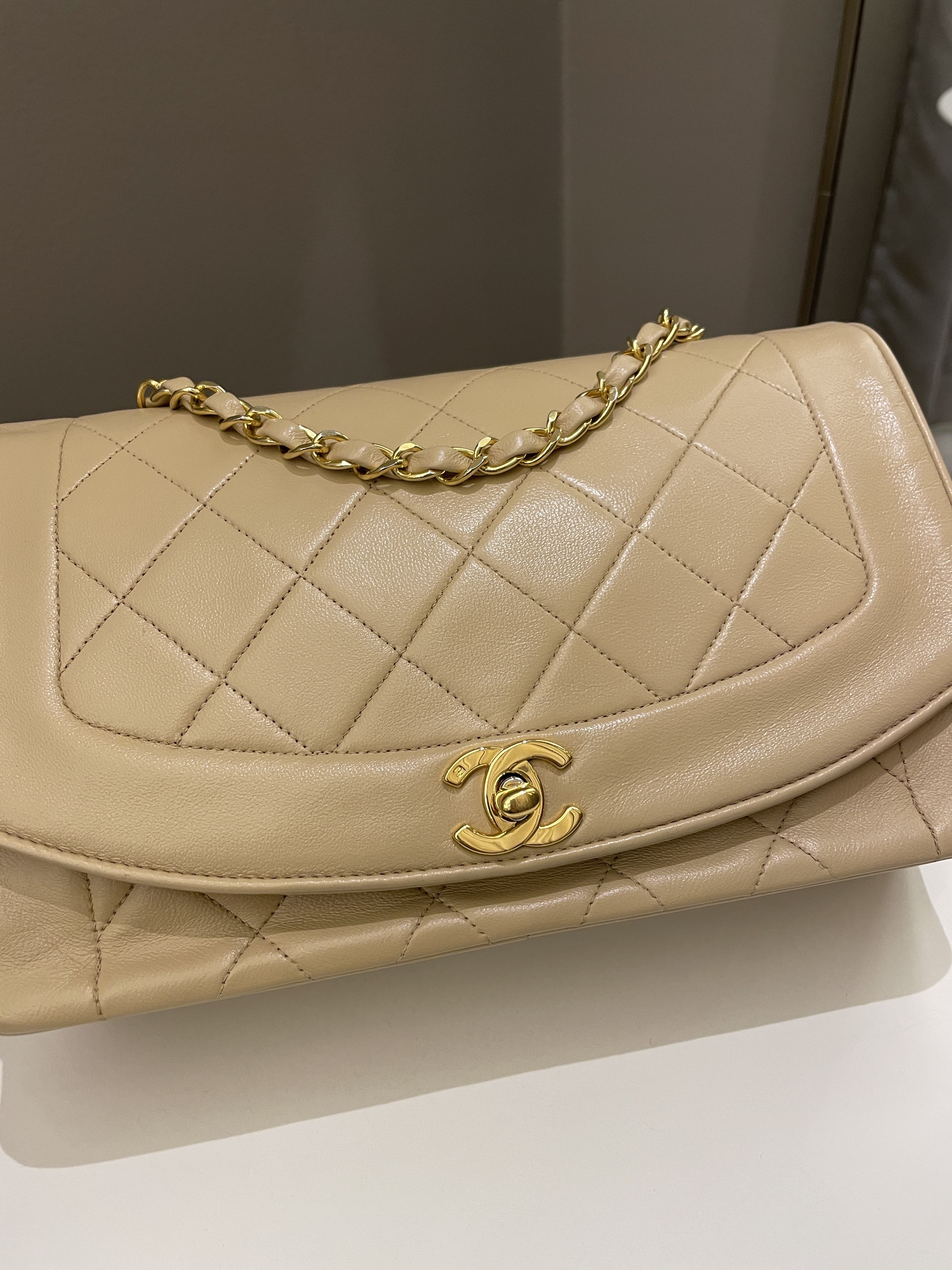 Chanel Vintage Quilted Diana Flap Bag Beige Lambskin