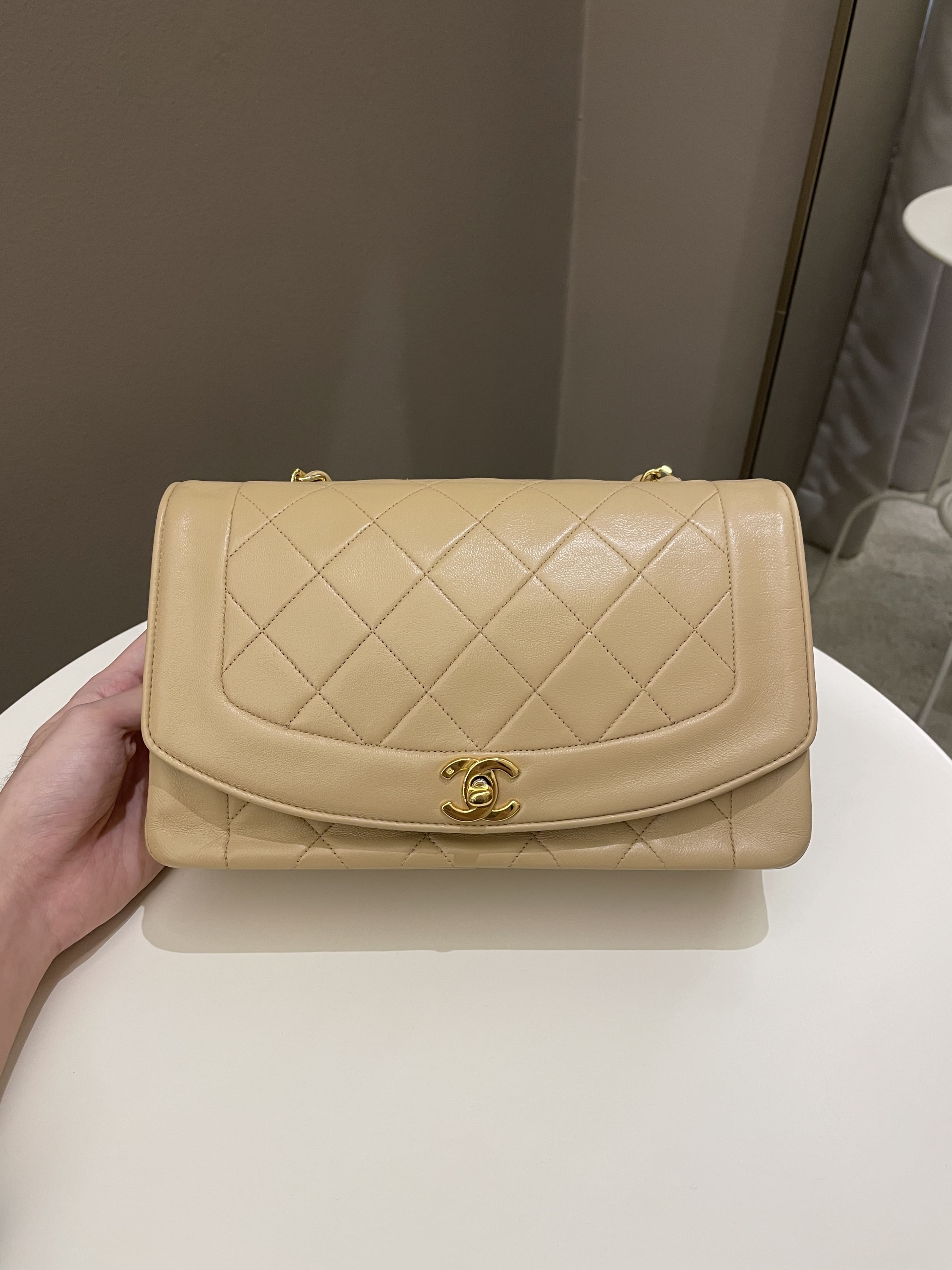 Chanel Vintage Quilted Diana Flap Bag Beige Lambskin
