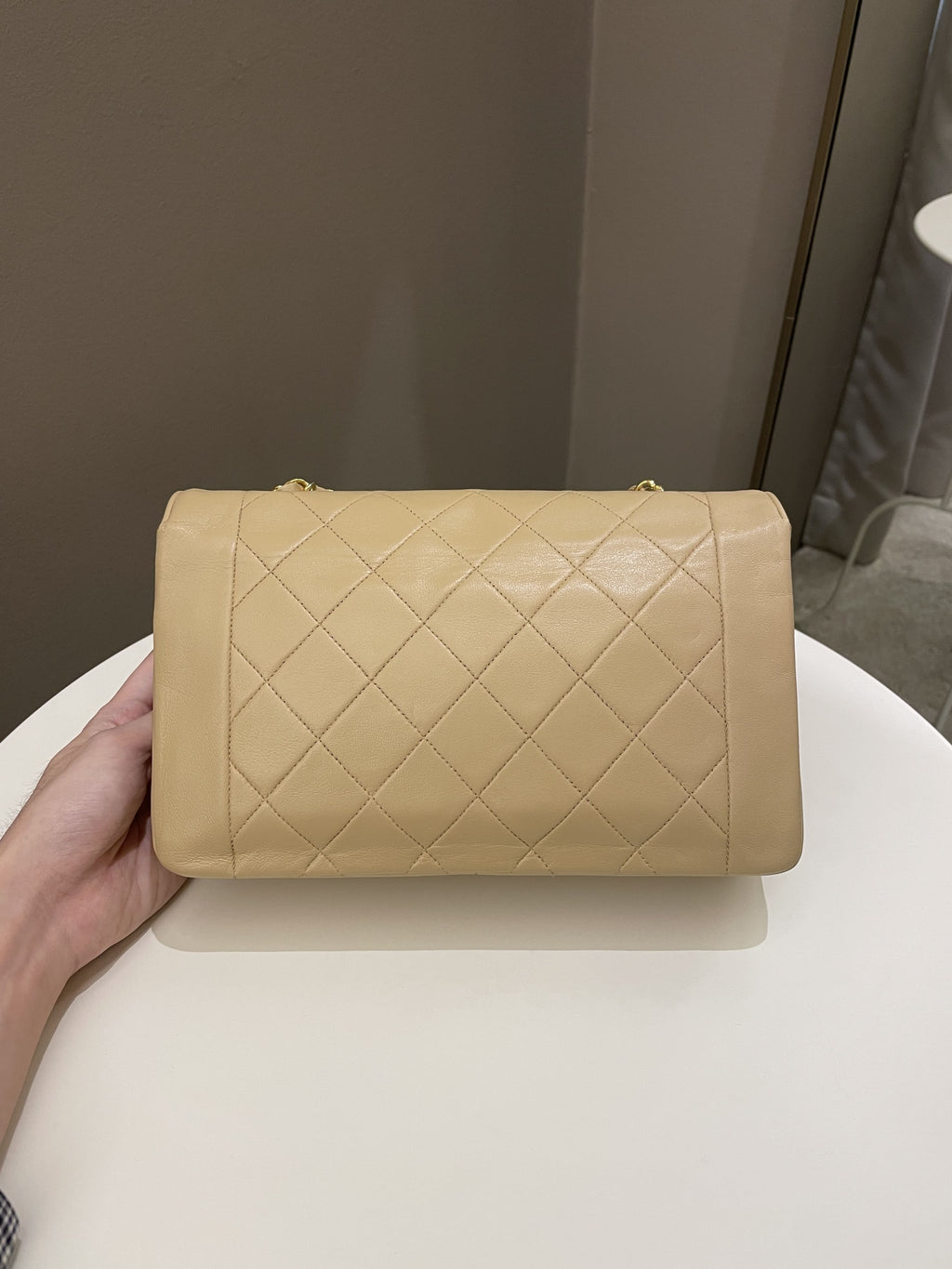 Chanel Vintage Quilted Diana Flap Bag Beige Lambskin