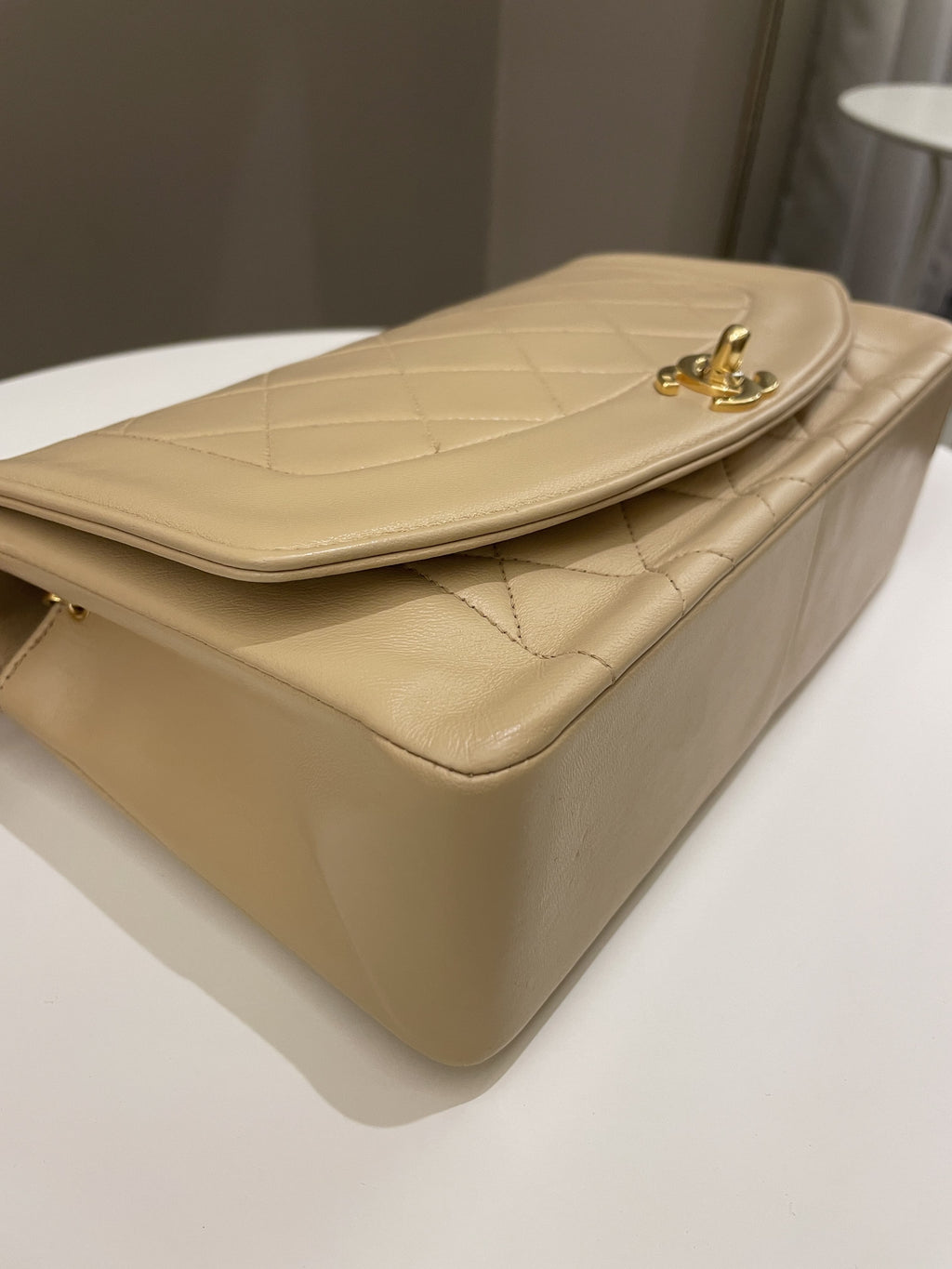 Chanel Vintage Quilted Diana Flap Bag Beige Lambskin