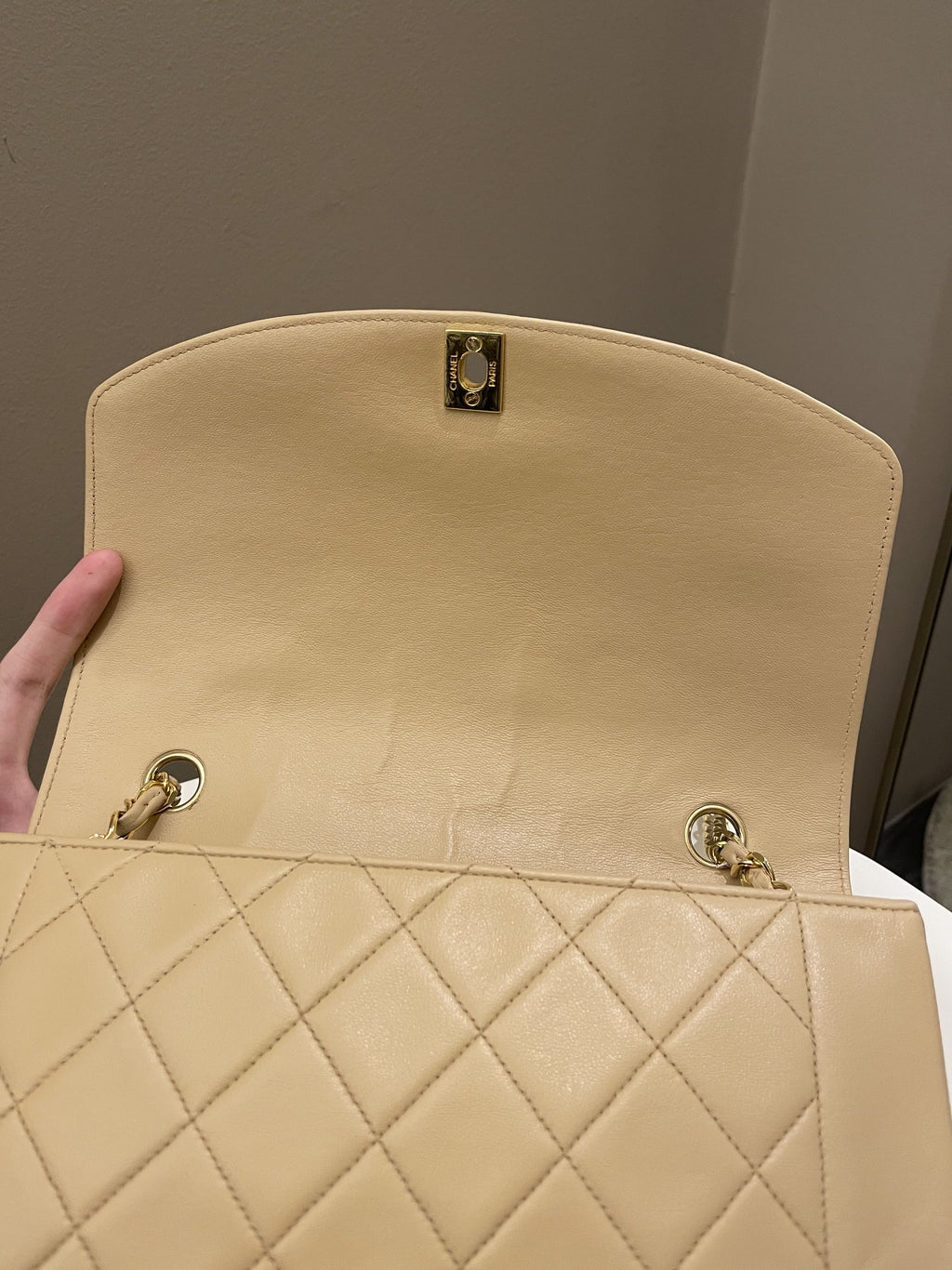 Chanel Vintage Quilted Diana Flap Bag Beige Lambskin