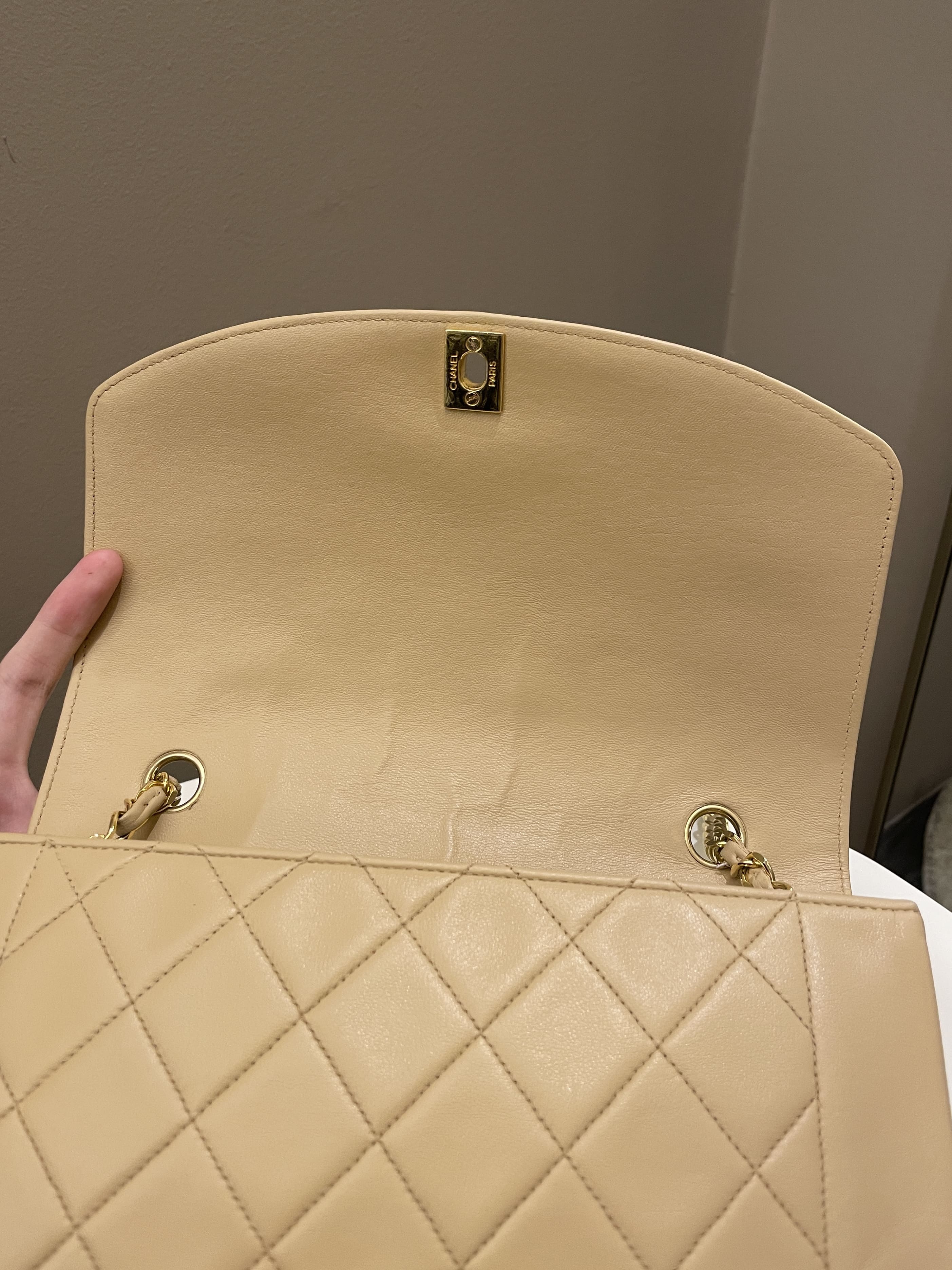 Chanel Vintage Quilted Diana Flap Bag Beige Lambskin