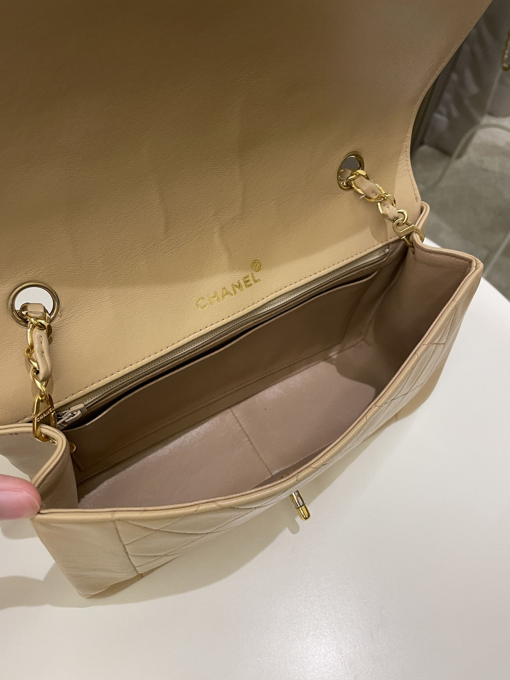 Chanel Vintage Quilted Diana Flap Bag Beige Lambskin