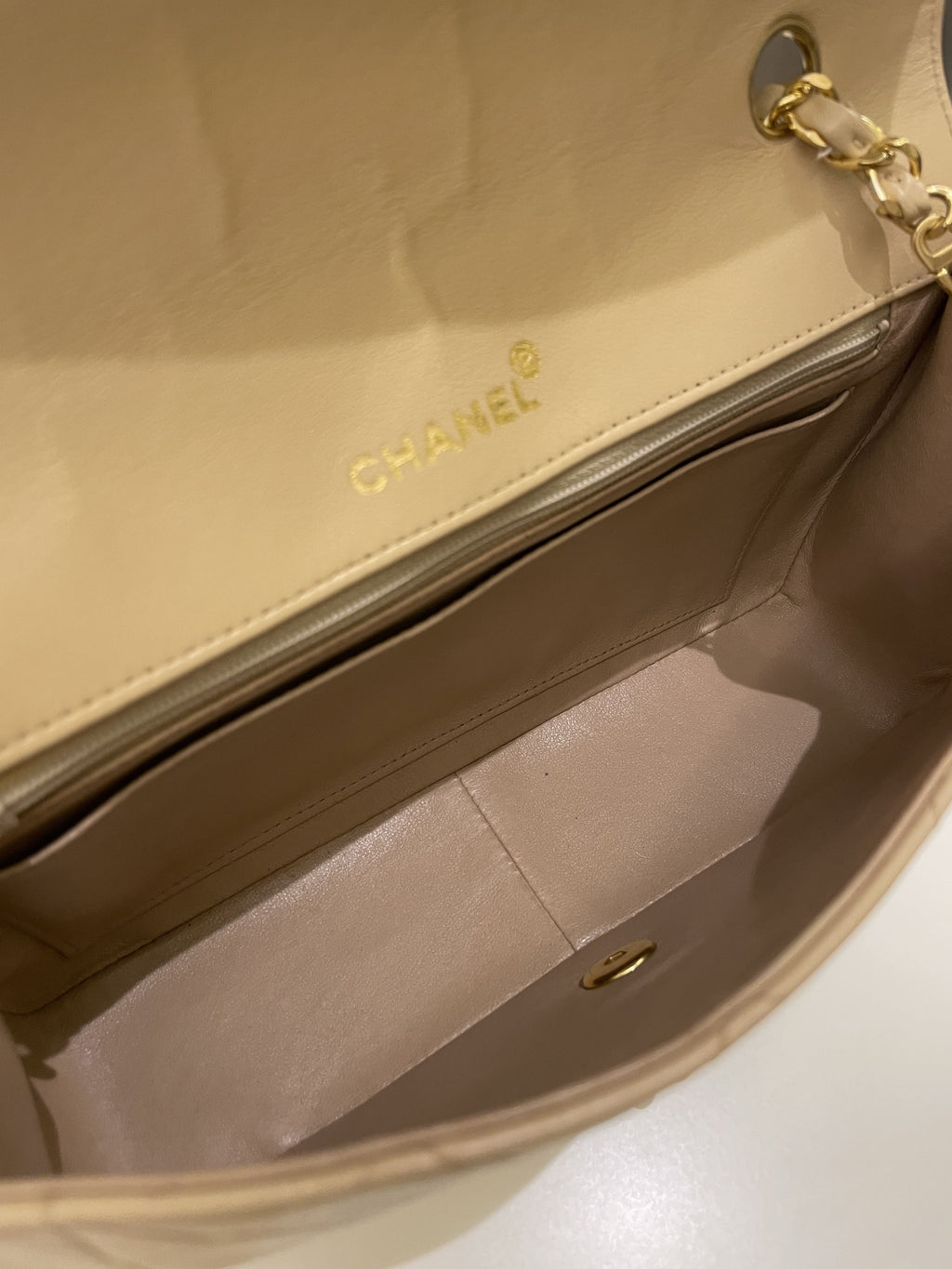 Chanel Vintage Quilted Diana Flap Bag Beige Lambskin