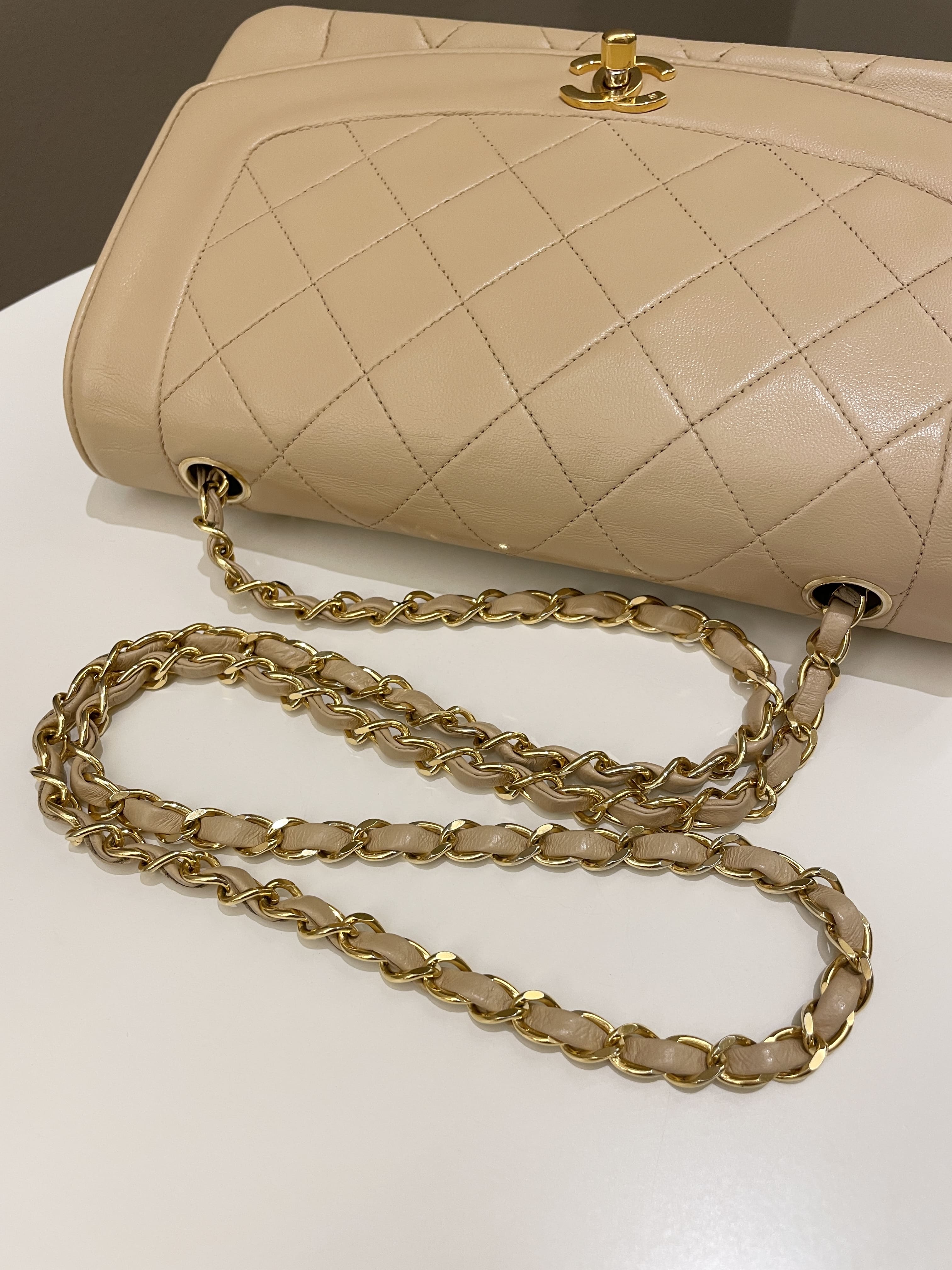Chanel Vintage Quilted Diana Flap Bag Beige Lambskin