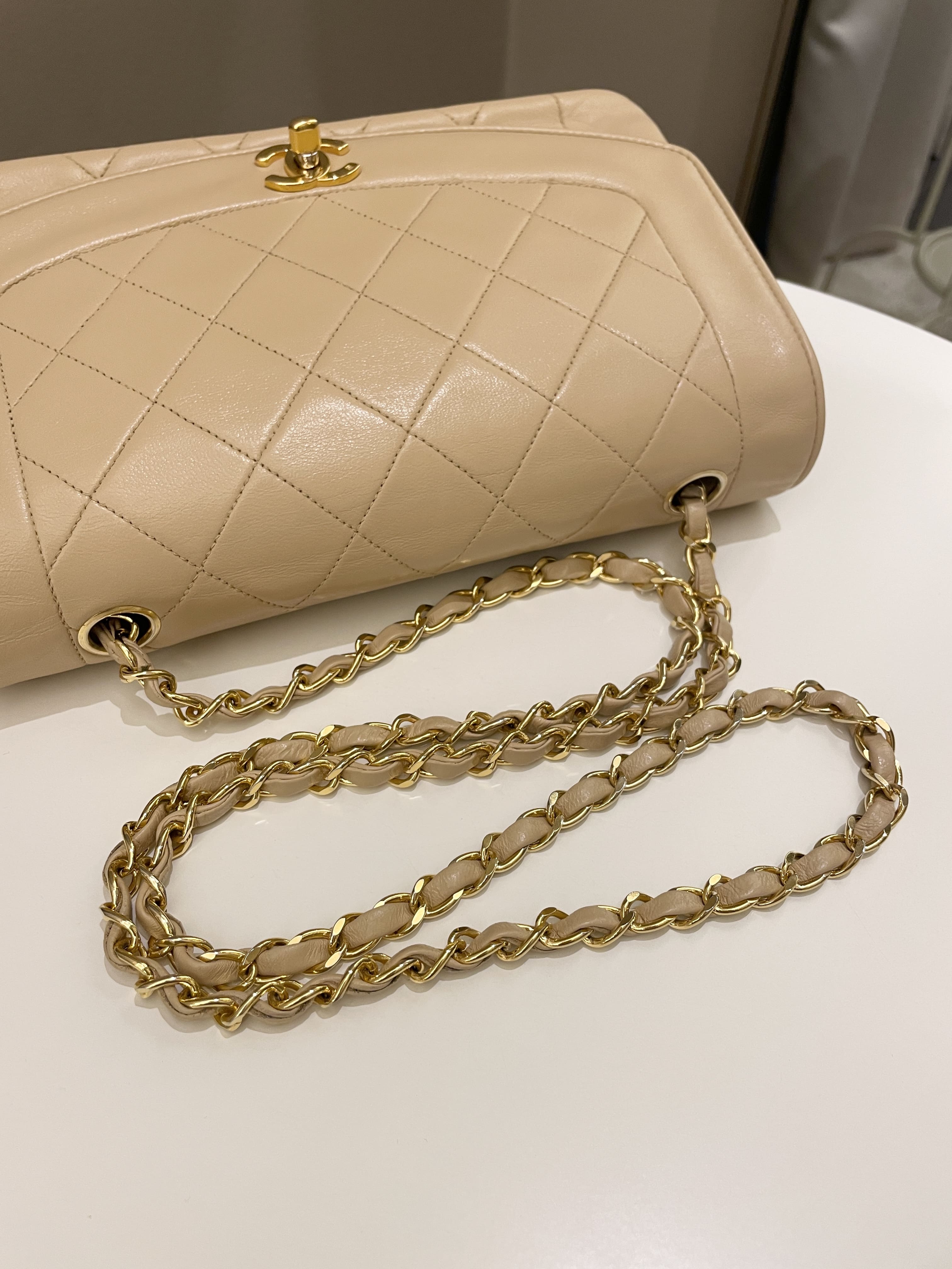 Chanel Vintage Quilted Diana Flap Bag Beige Lambskin