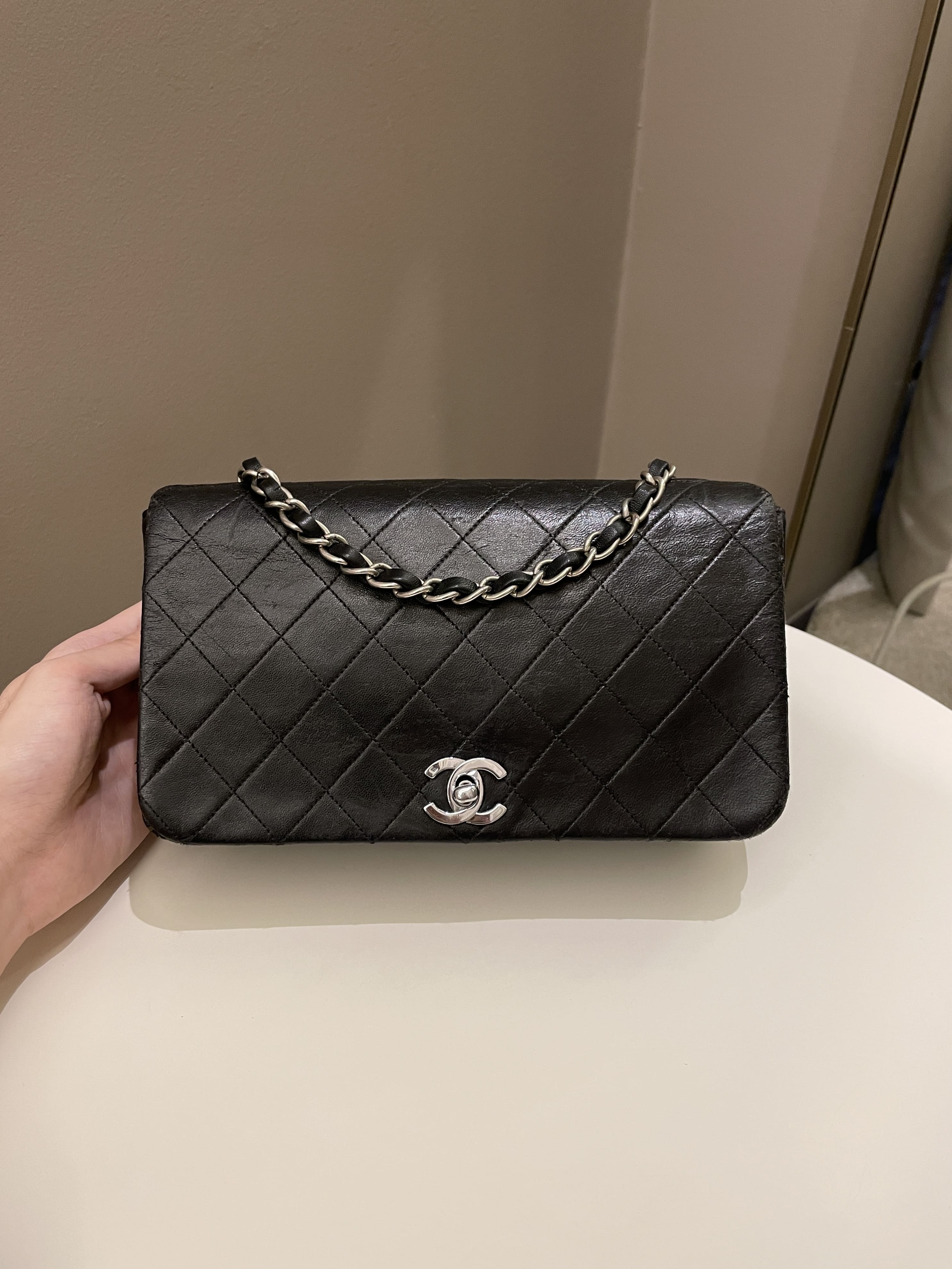 Chanel Vintage Quilted Full Flap Bag Black Lambskin