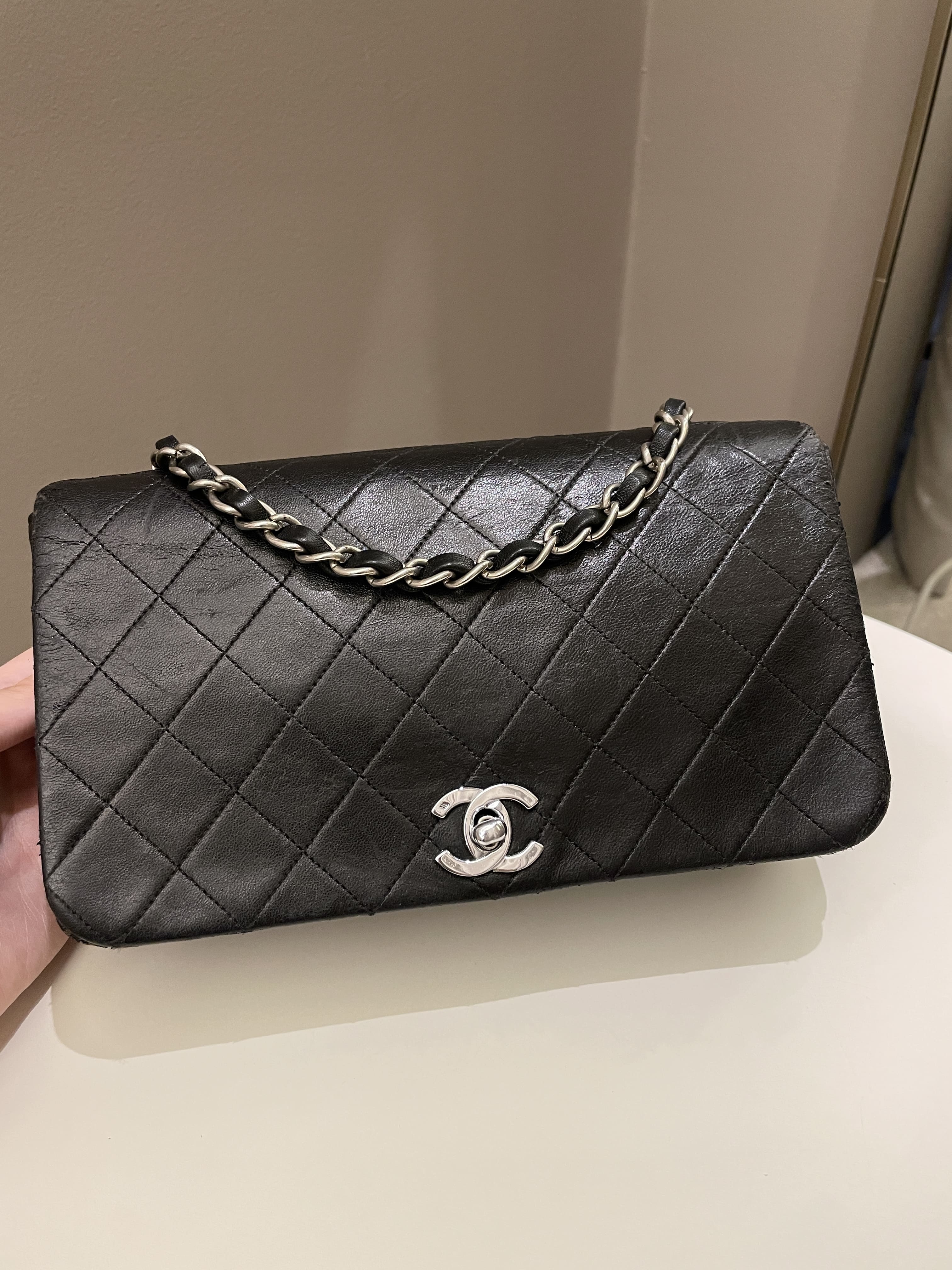 Chanel Vintage Quilted Full Flap Bag Black Lambskin