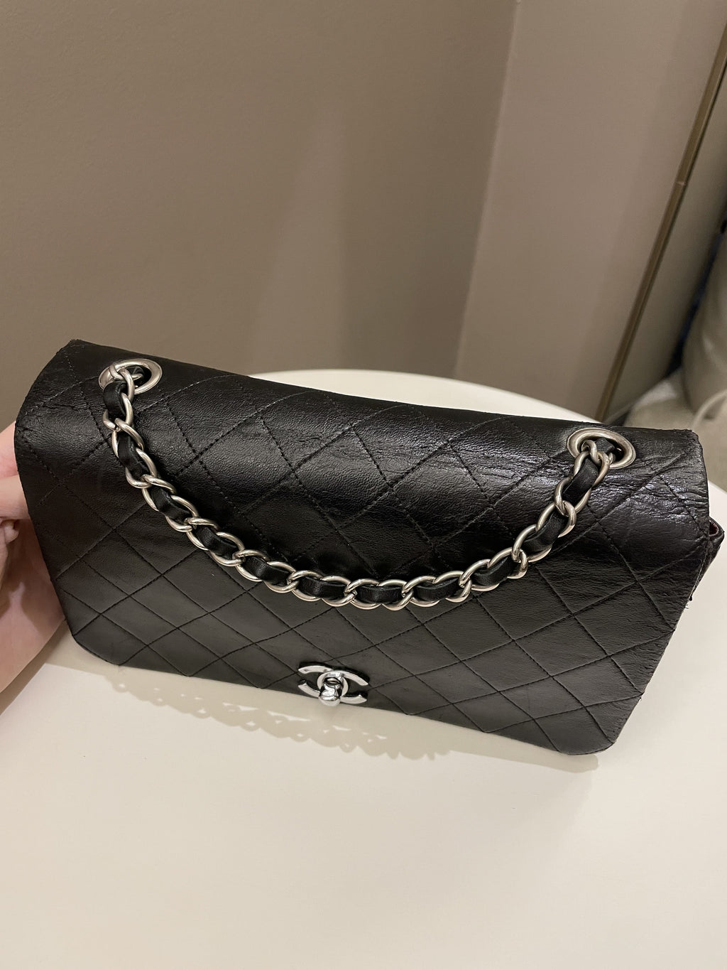 Chanel Vintage Quilted Full Flap Bag Black Lambskin