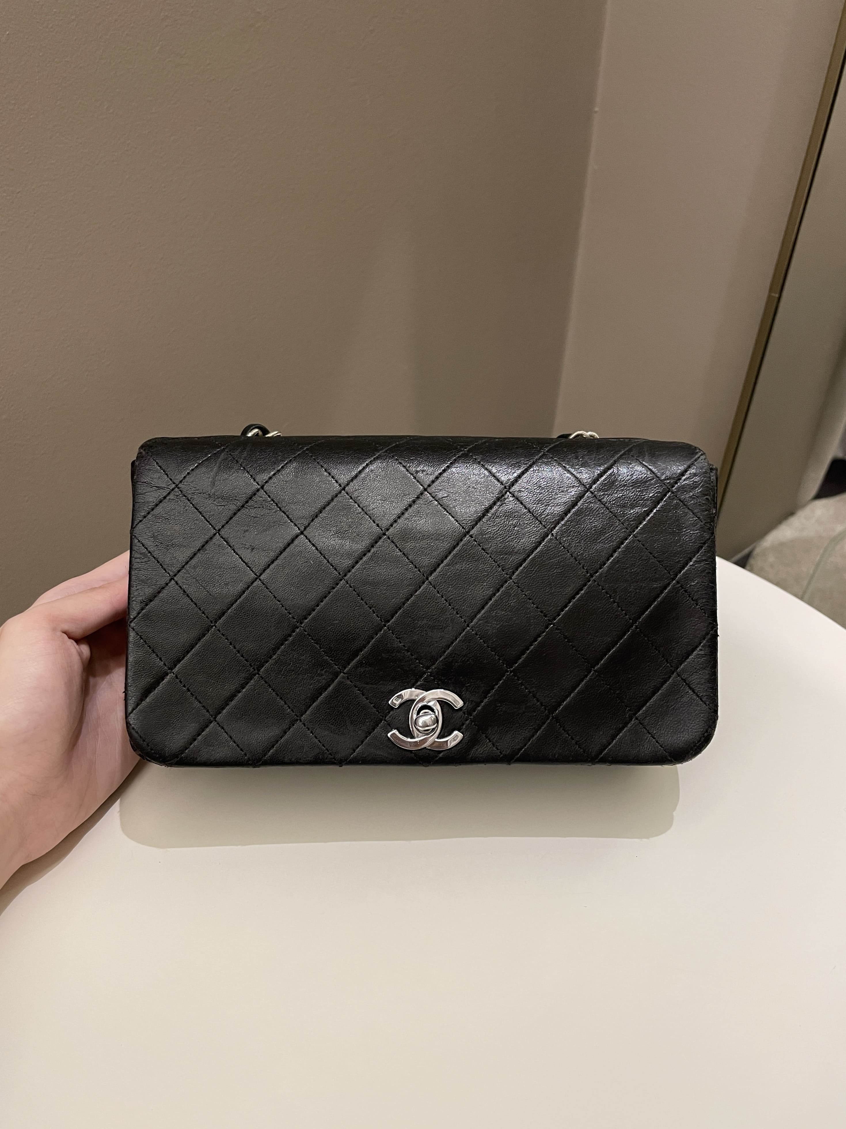 Chanel Vintage Quilted Full Flap Bag Black Lambskin