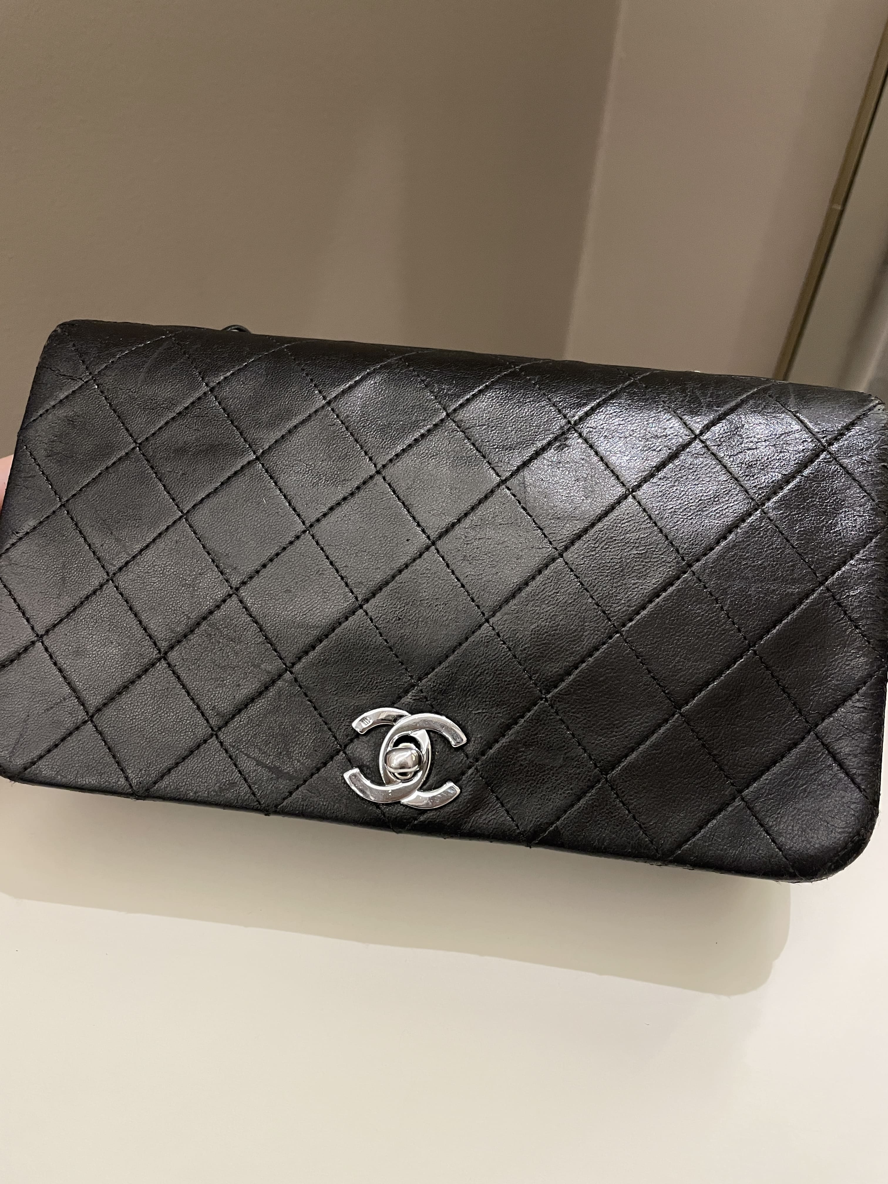 Chanel Vintage Quilted Full Flap Bag Black Lambskin