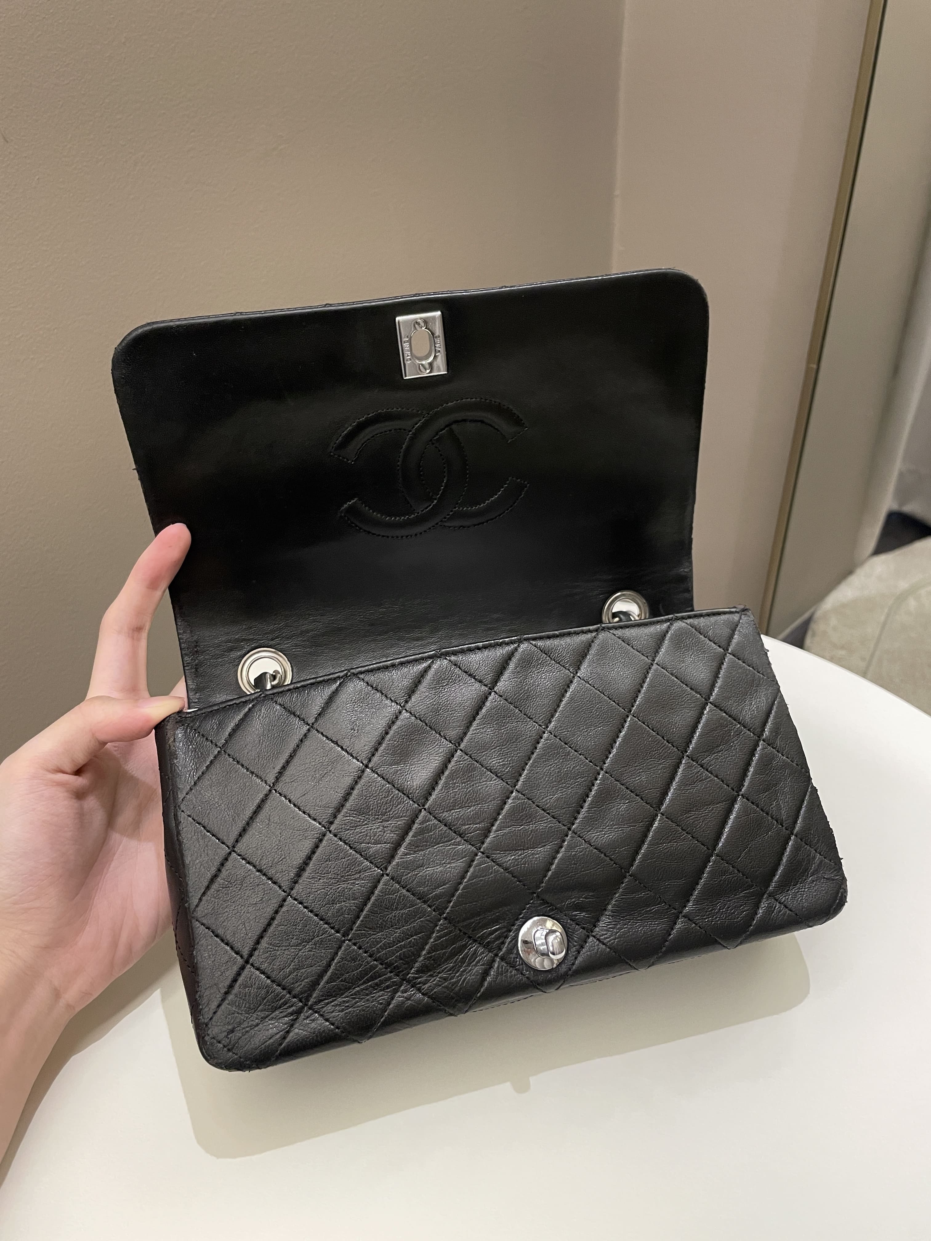 Chanel Vintage Quilted Full Flap Bag Black Lambskin