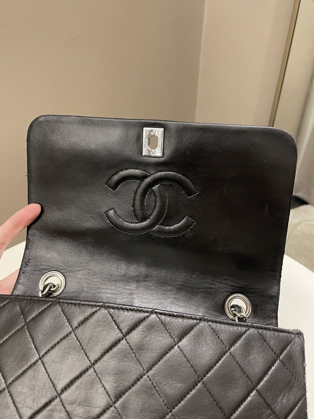 Chanel Vintage Quilted Full Flap Bag Black Lambskin