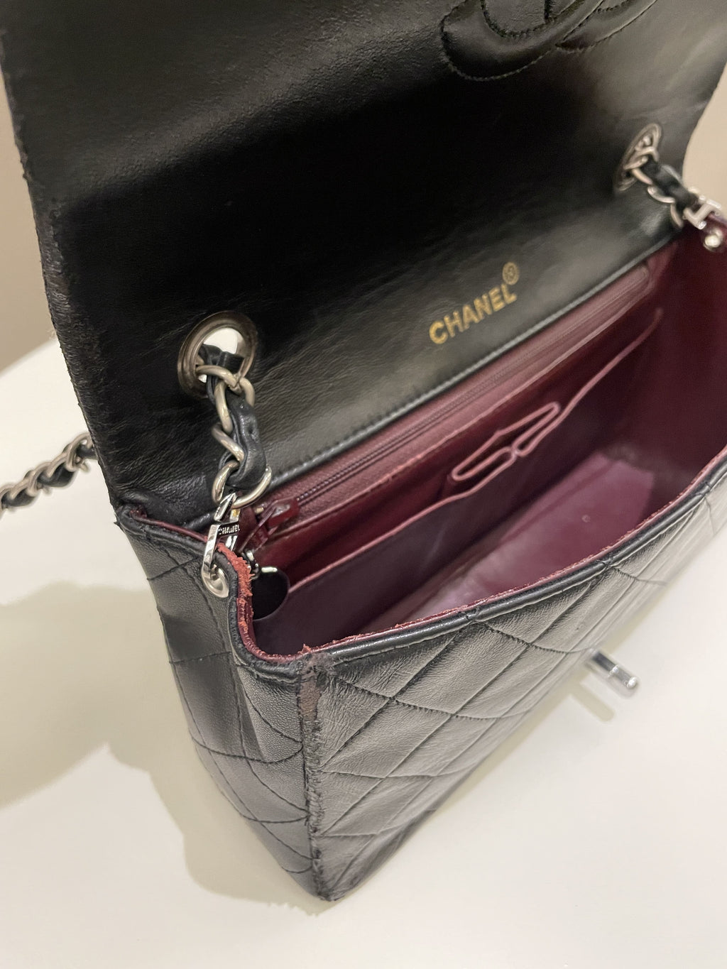 Chanel Vintage Quilted Full Flap Bag Black Lambskin