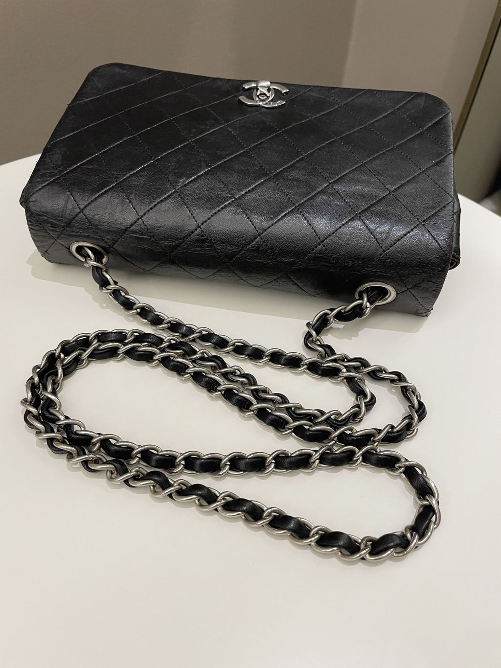 Chanel Vintage Quilted Full Flap Bag Black Lambskin