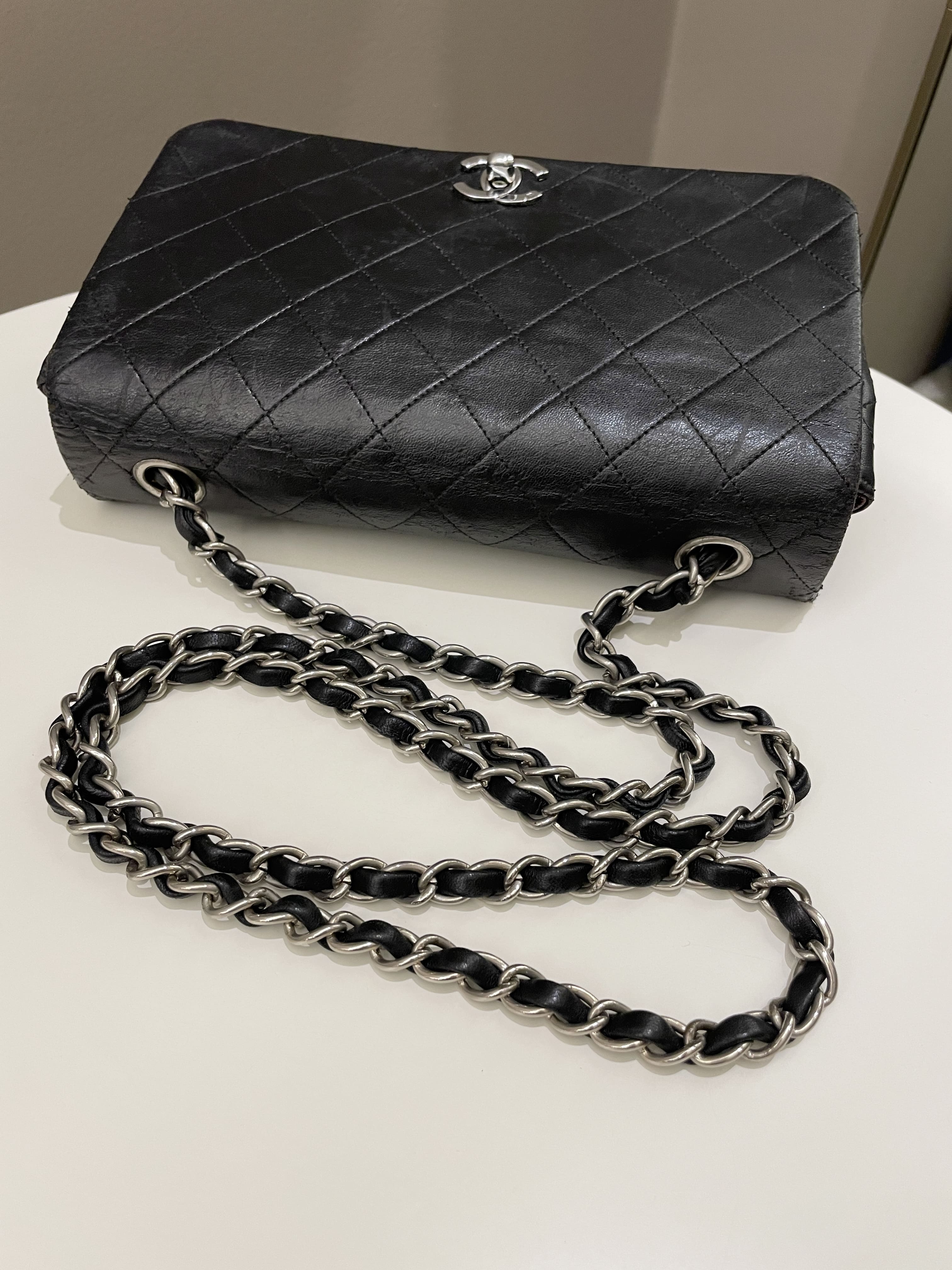 Chanel Vintage Quilted Full Flap Bag Black Lambskin