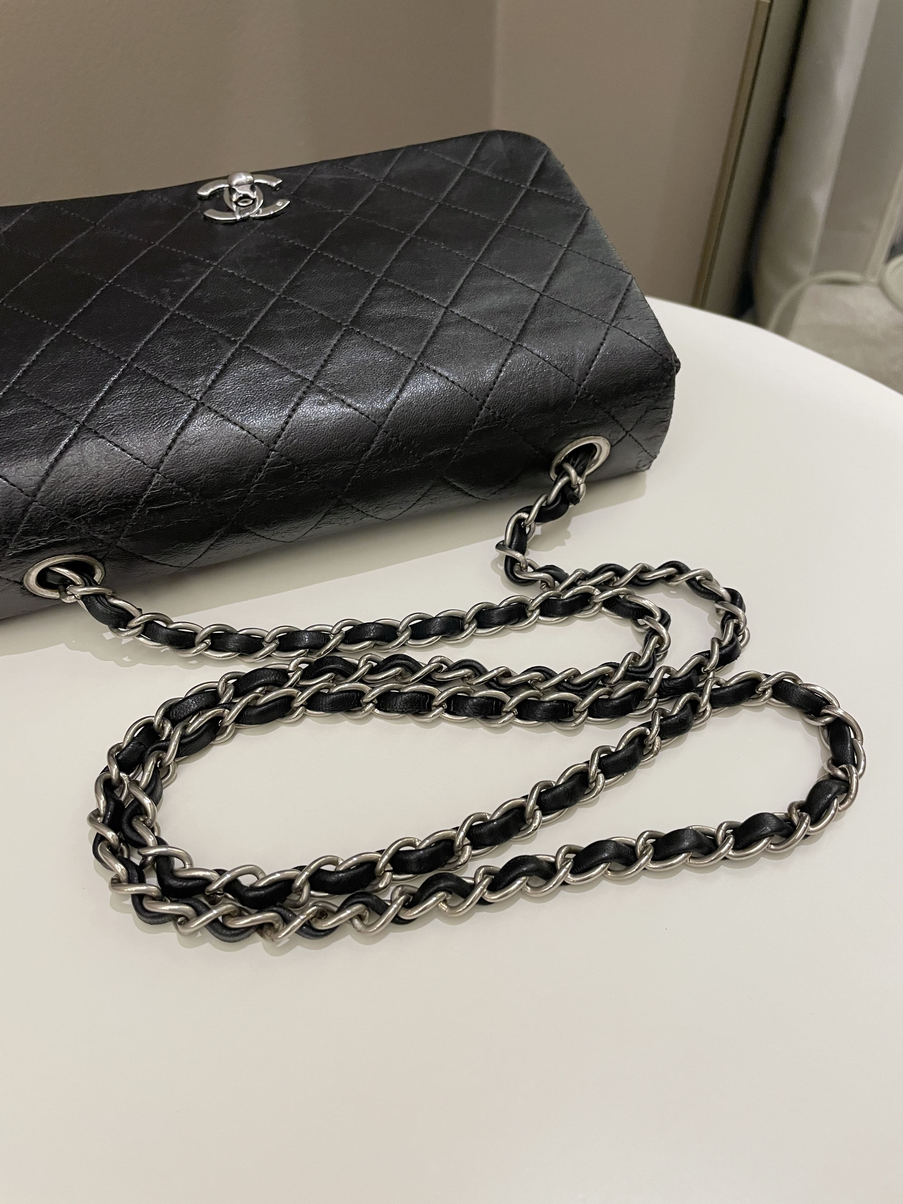 Chanel Vintage Quilted Full Flap Bag Black Lambskin