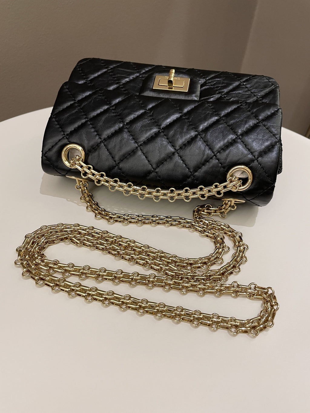 Chanel 2.55 Quilted Mini Reissue Black Aged Calfskin