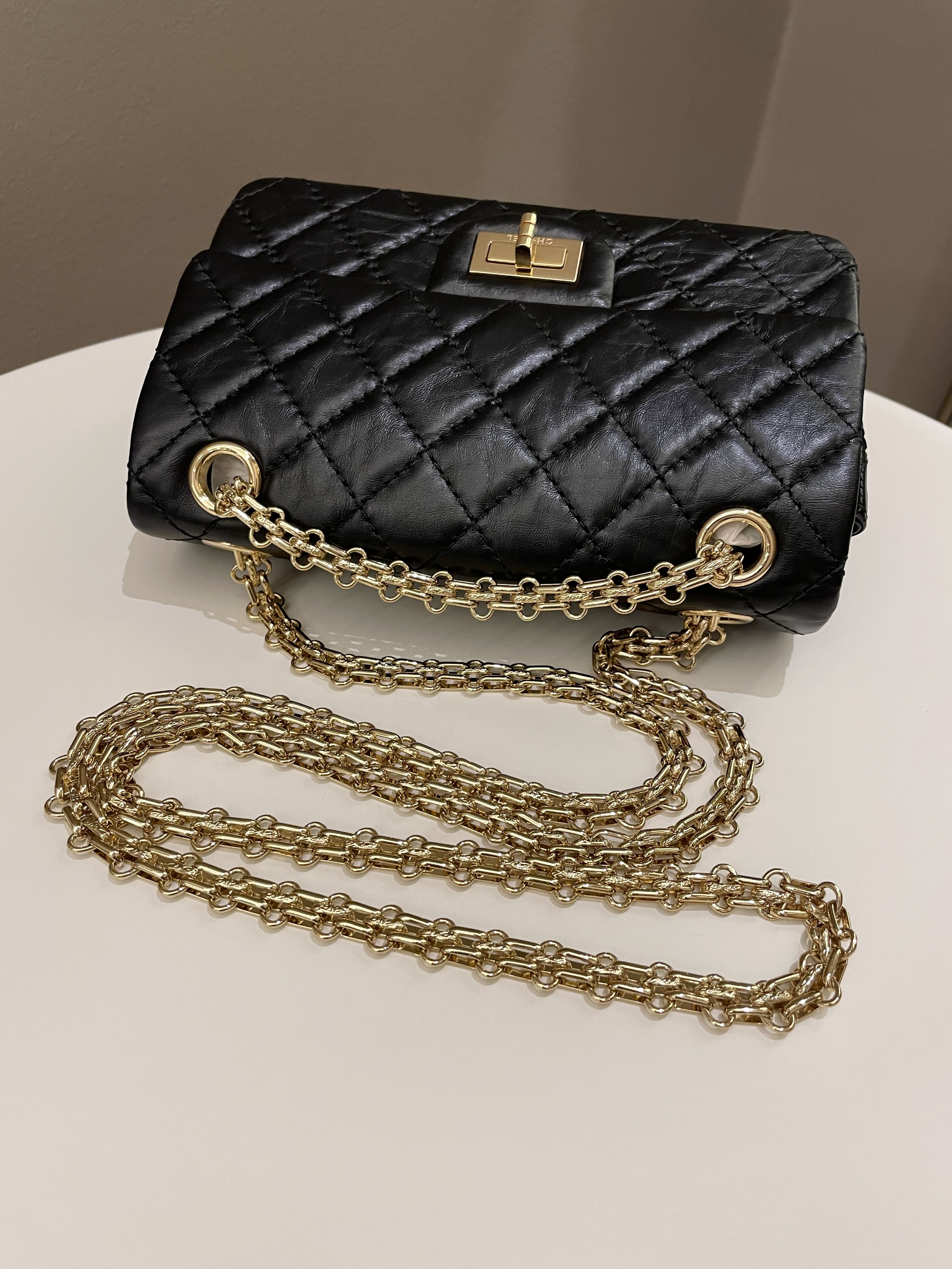 Chanel 2.55 Quilted Mini Reissue Black Aged Calfskin