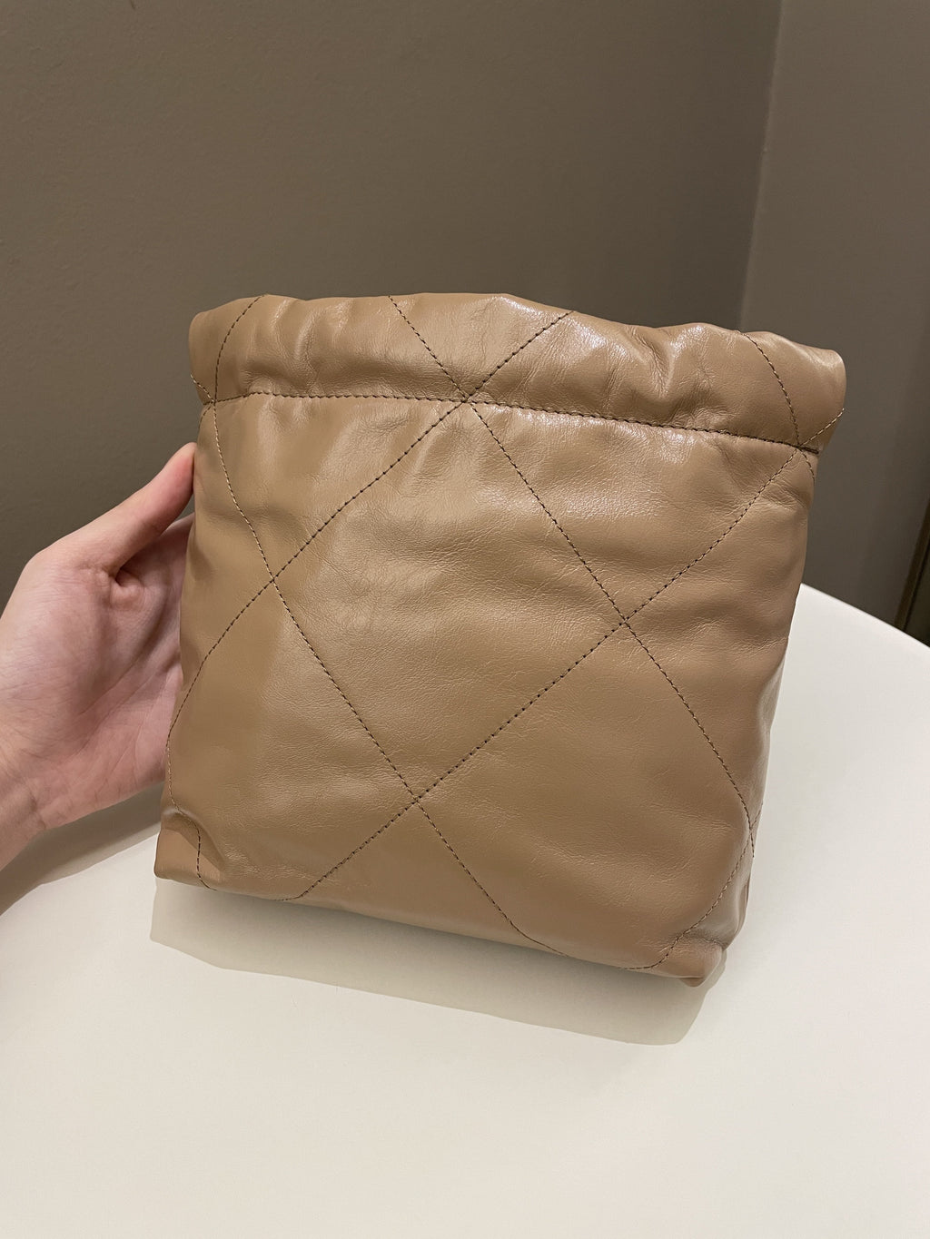 Chanel 23B 22 Mini Hobo Beige Calfskin