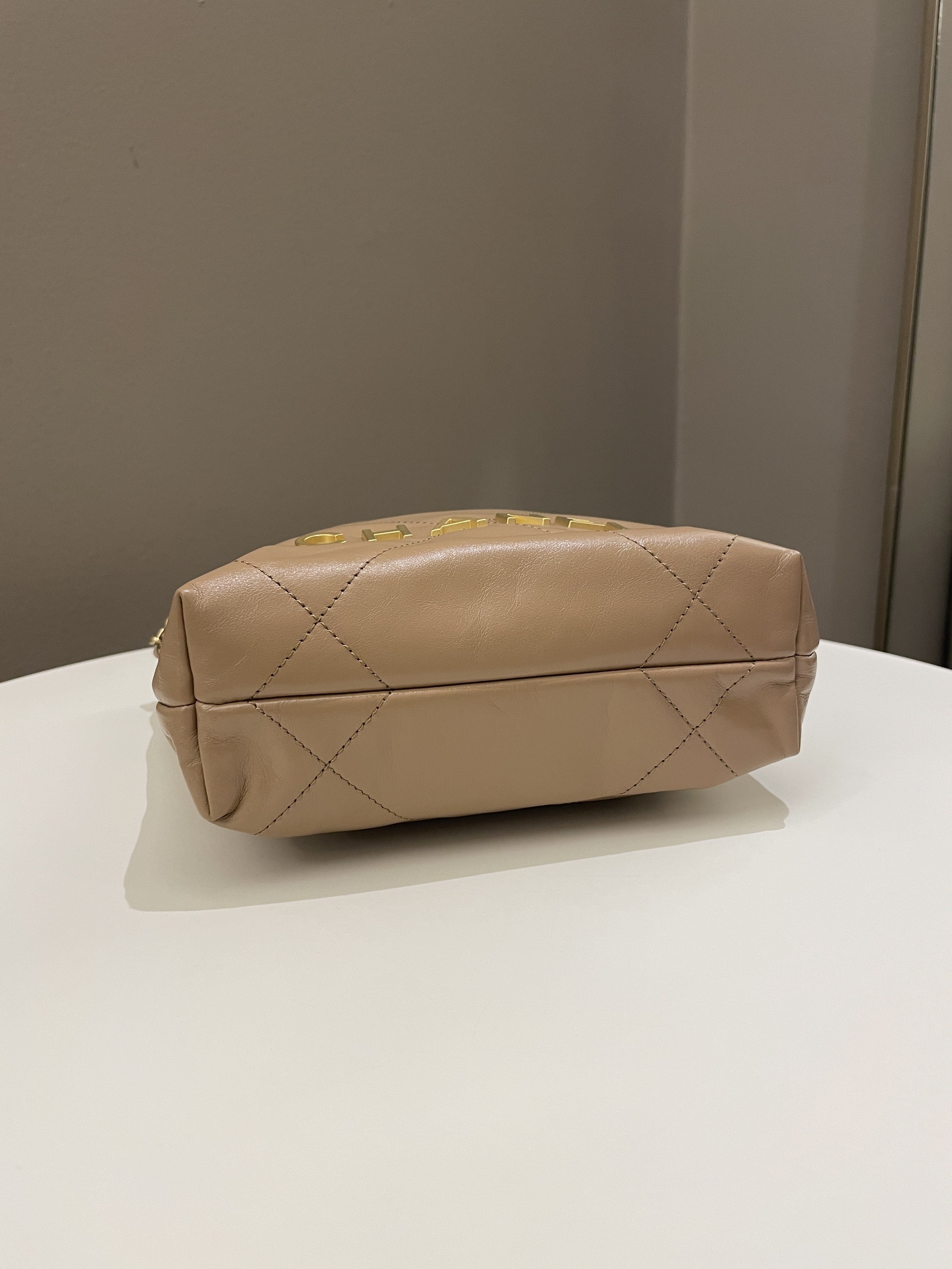 Chanel 23B 22 Mini Hobo Beige Calfskin