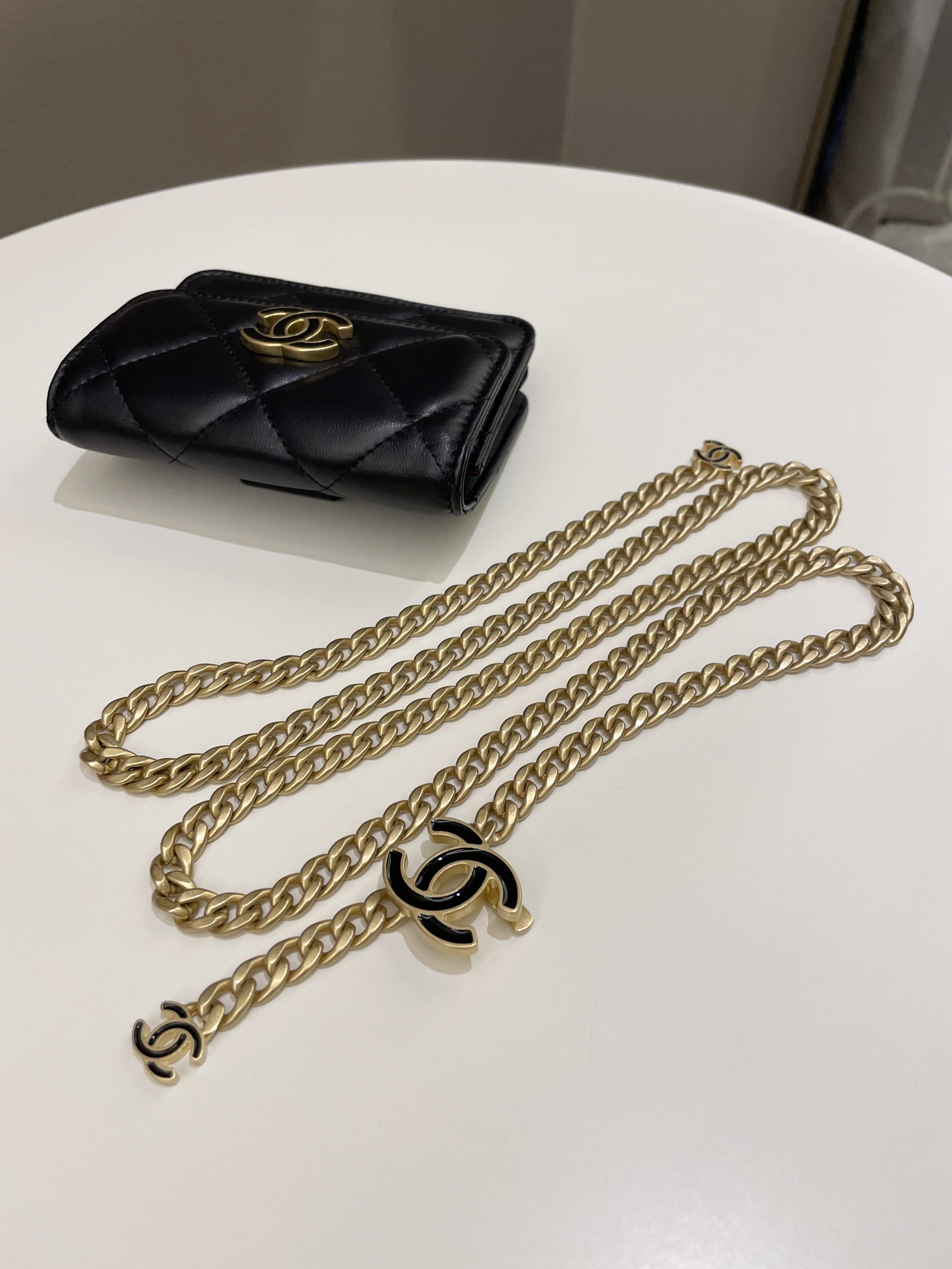 Chanel 22P Pending Belt Clutch Chain Black Lambskin