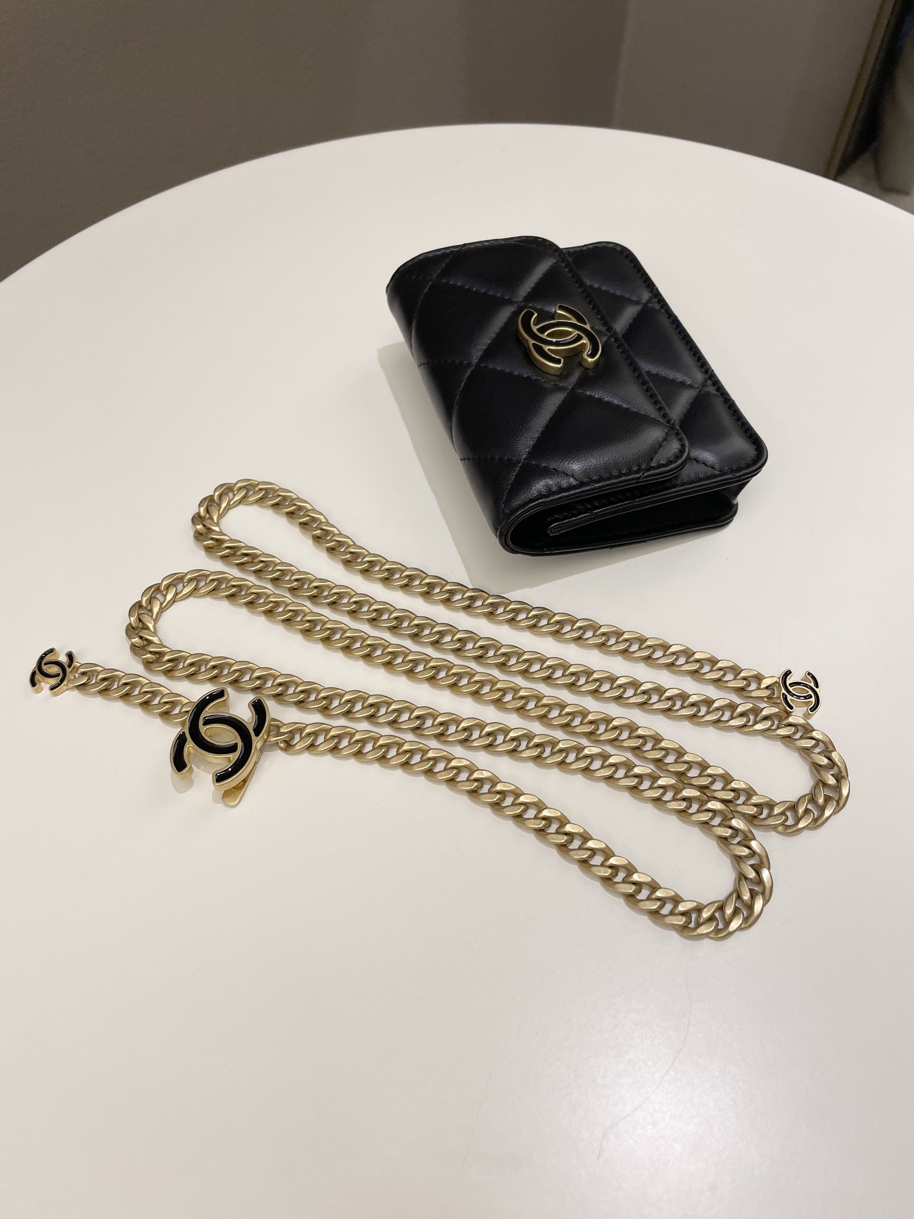 Chanel 22P Pending Belt Clutch Chain Black Lambskin