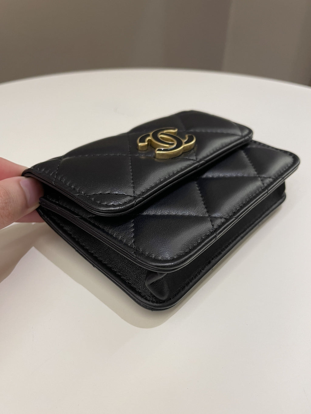 Chanel 22P Pending Belt Clutch Chain Black Lambskin