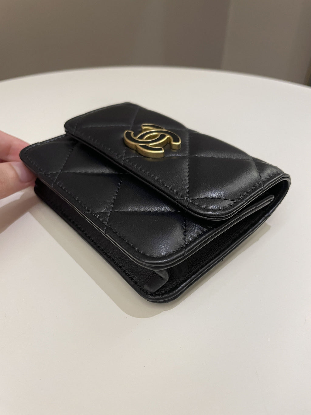 Chanel 22P Pending Belt Clutch Chain Black Lambskin