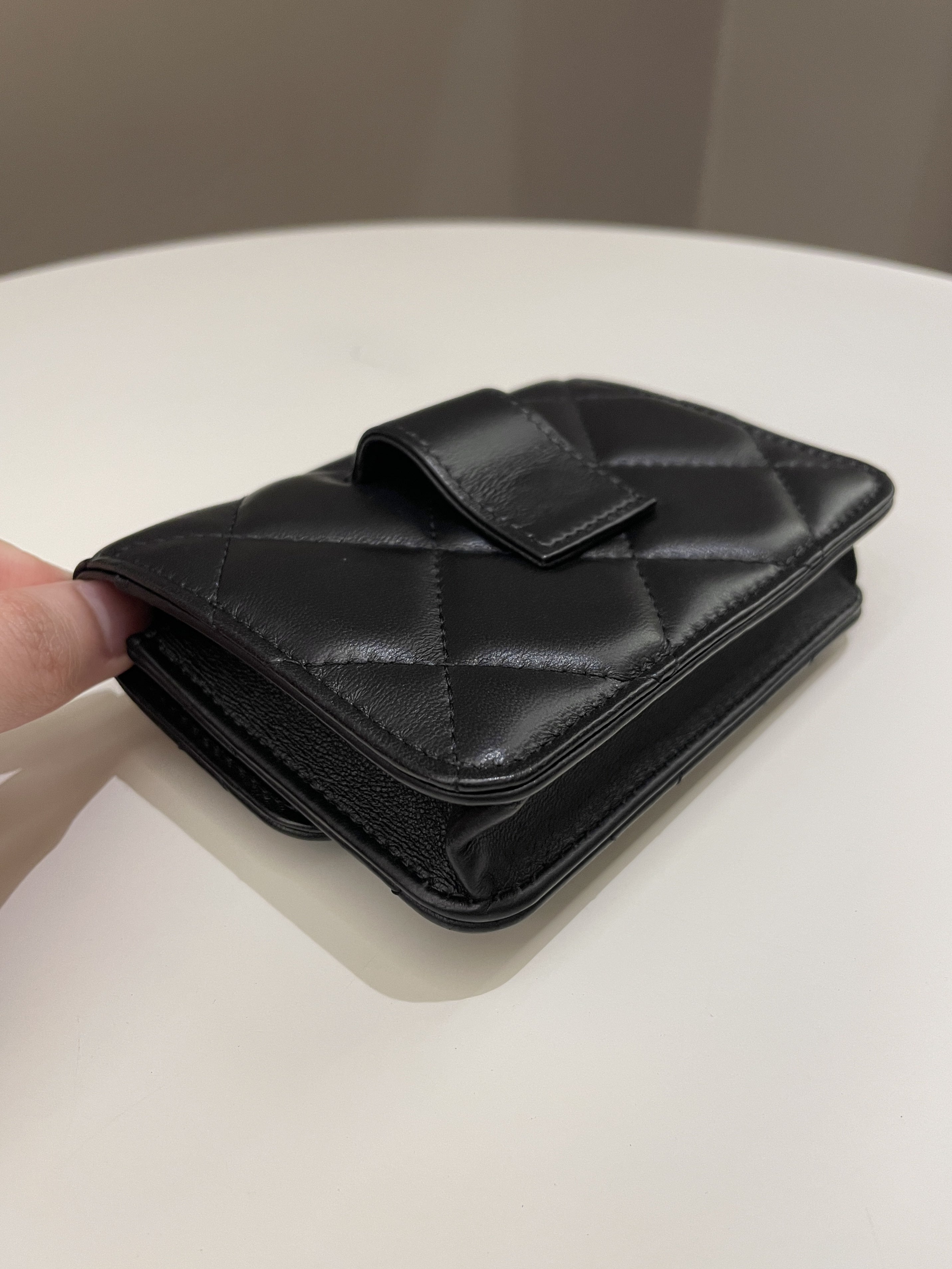 Chanel 22P Pending Belt Clutch Chain Black Lambskin