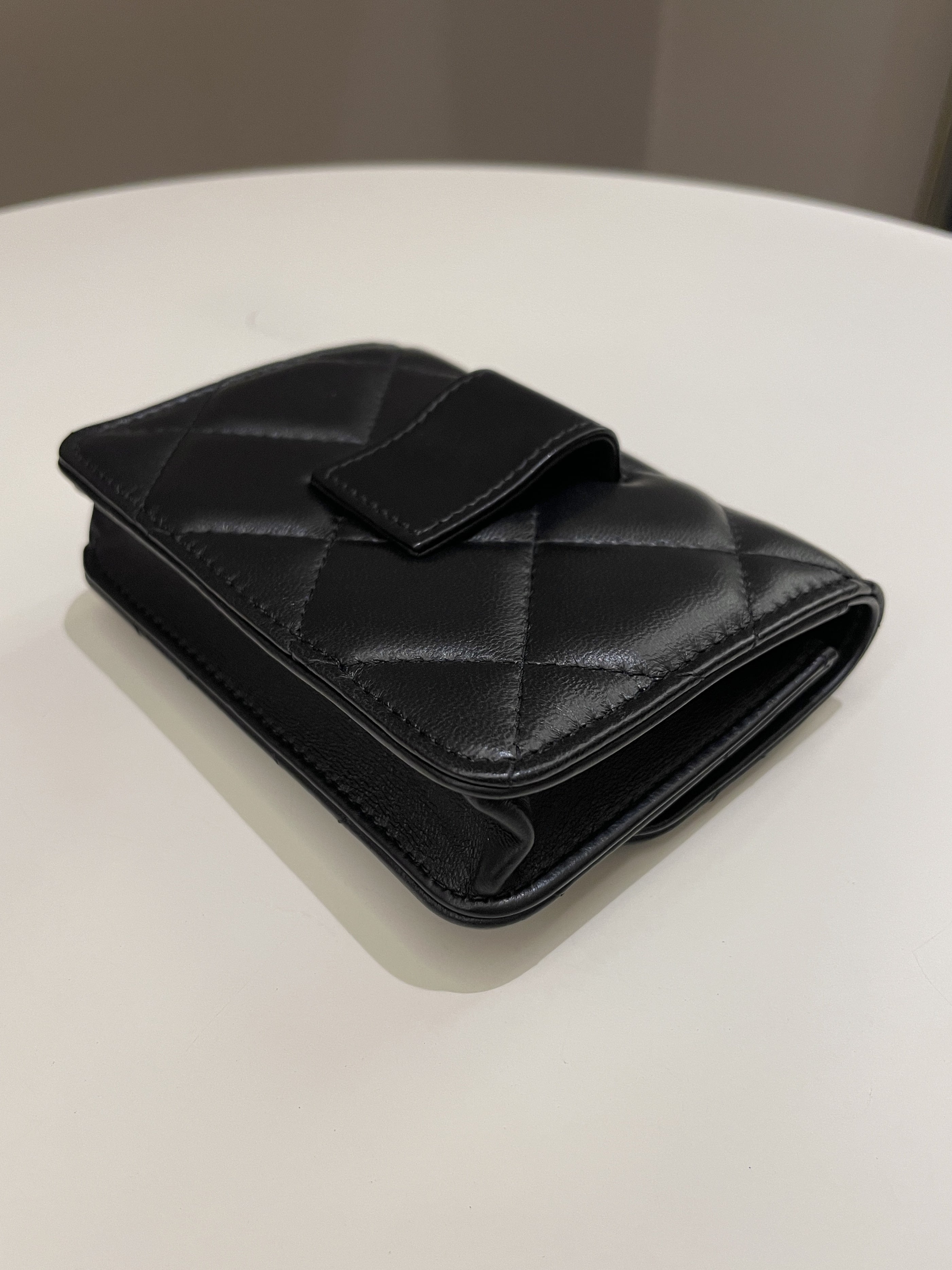 Chanel 22P Pending Belt Clutch Chain Black Lambskin