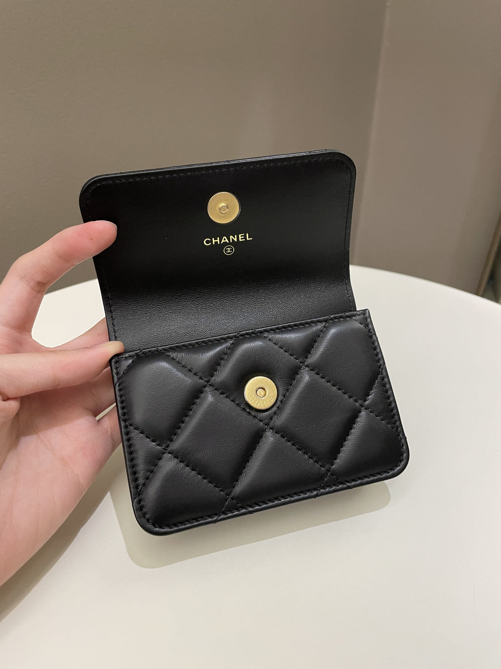 Chanel 22P Pending Belt Clutch Chain Black Lambskin