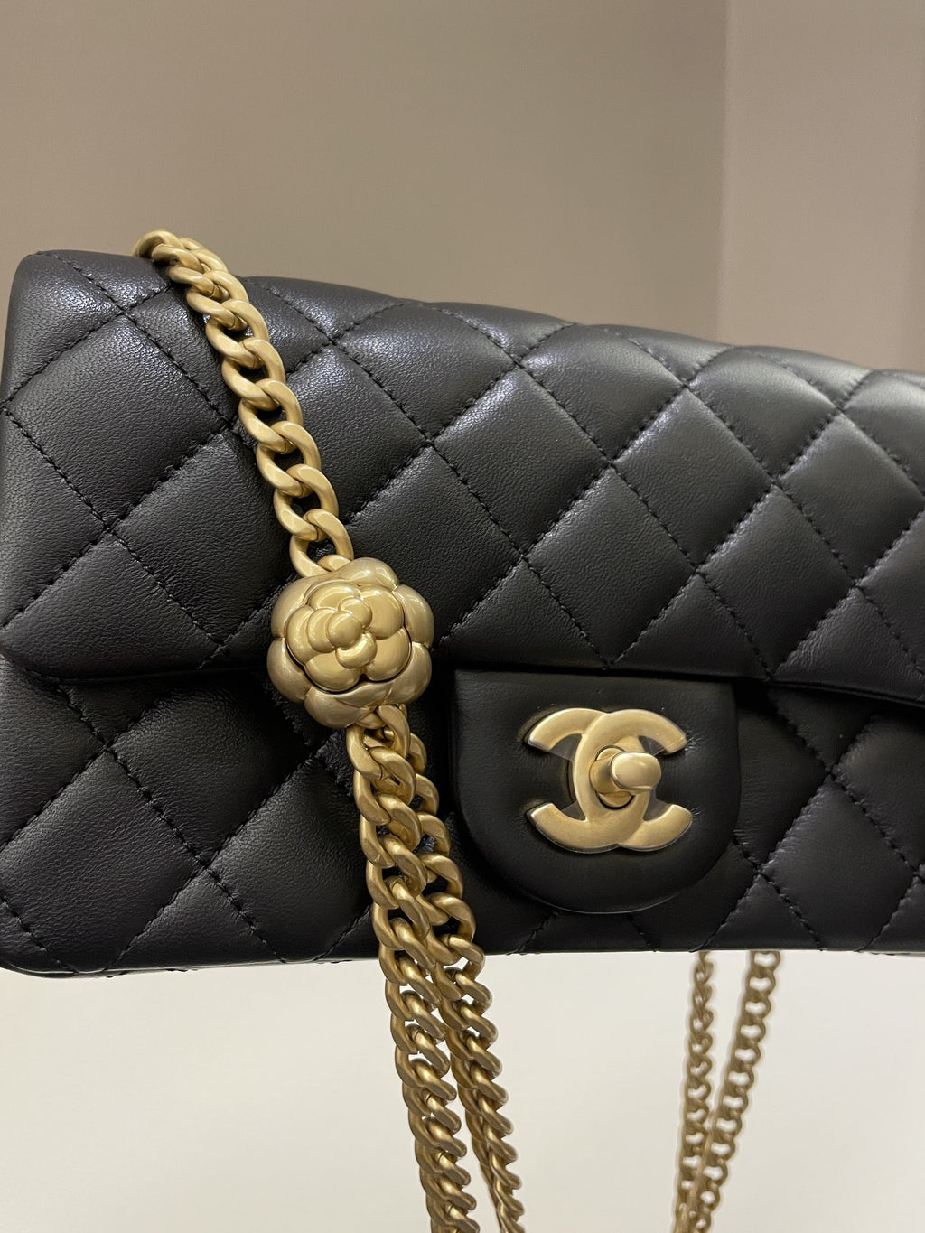 Chanel 23S Camilla Crush Quilted Mini Rectangular Black Stiff Lambskin