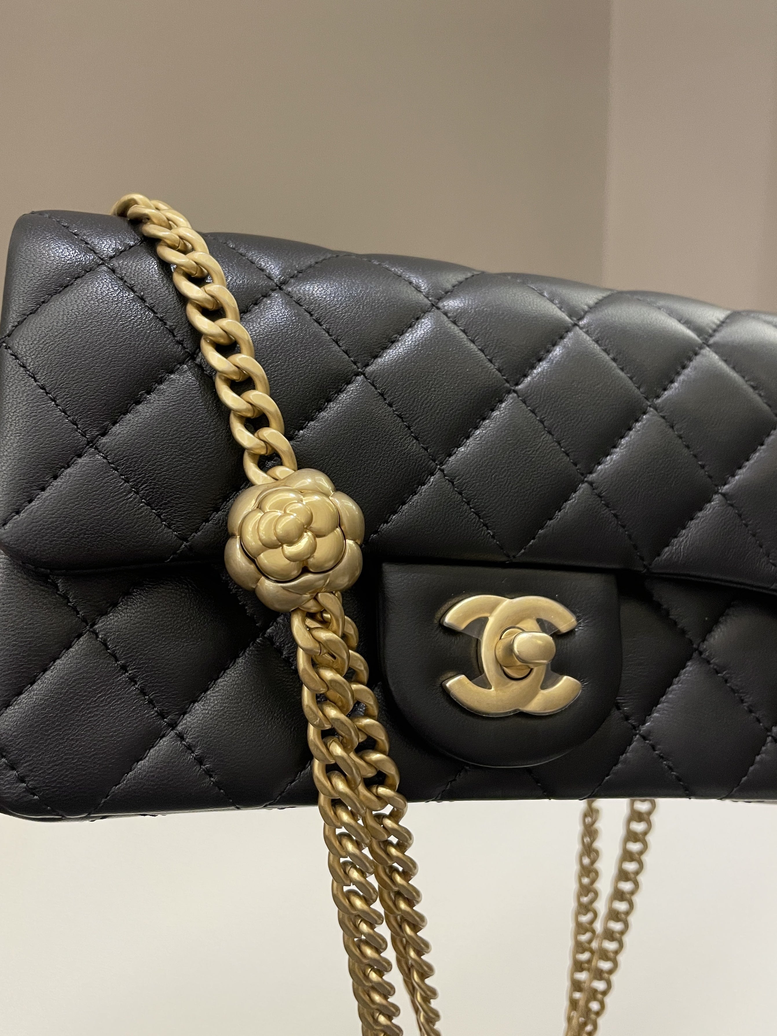 Chanel 23S Camilla Crush Quilted Mini Rectangular Black Stiff Lambskin