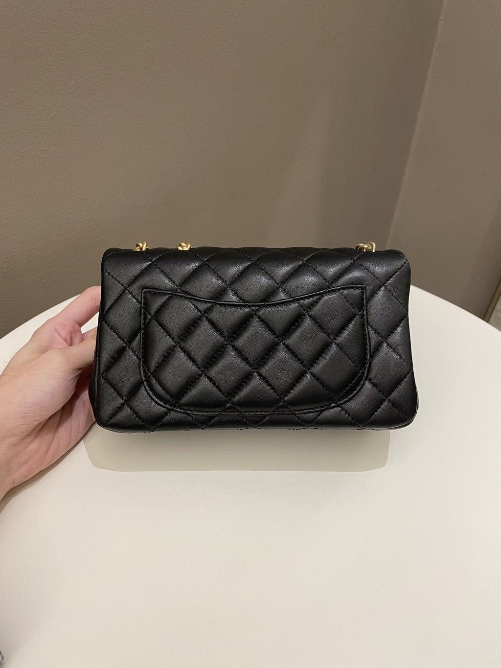 Chanel 23S Camilla Crush Quilted Mini Rectangular Black Stiff Lambskin