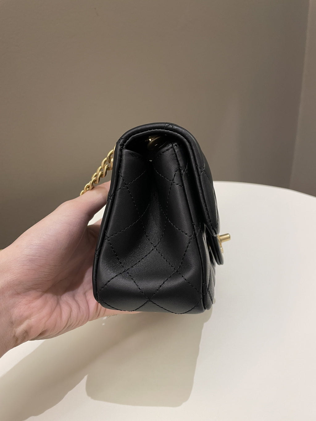 Chanel 23S Camilla Crush Quilted Mini Rectangular Black Stiff Lambskin