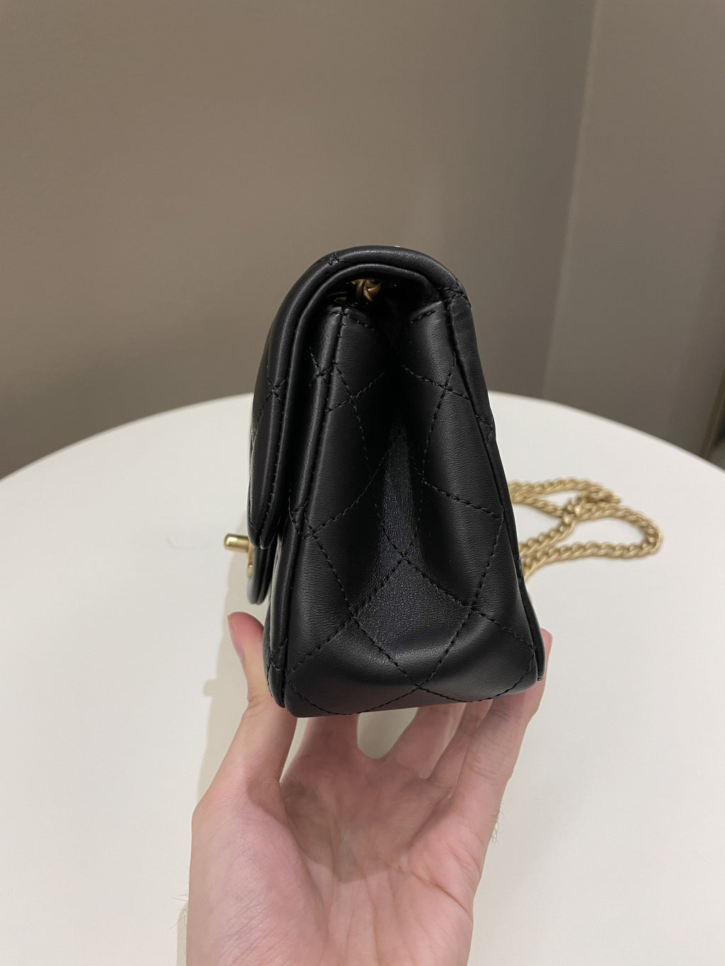 Chanel 23S Camilla Crush Quilted Mini Rectangular Black Stiff Lambskin