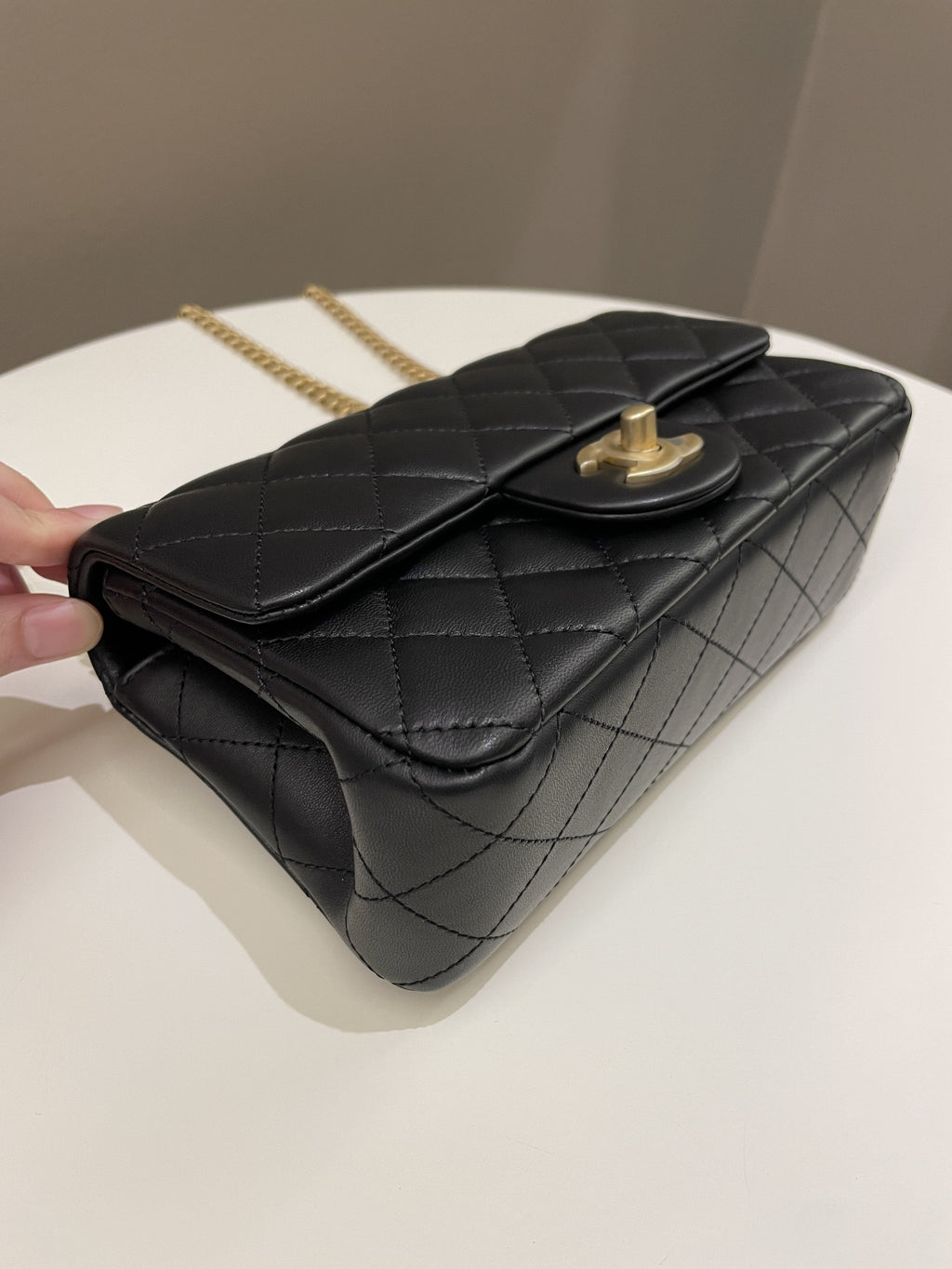 Chanel 23S Camilla Crush Quilted Mini Rectangular Black Stiff Lambskin