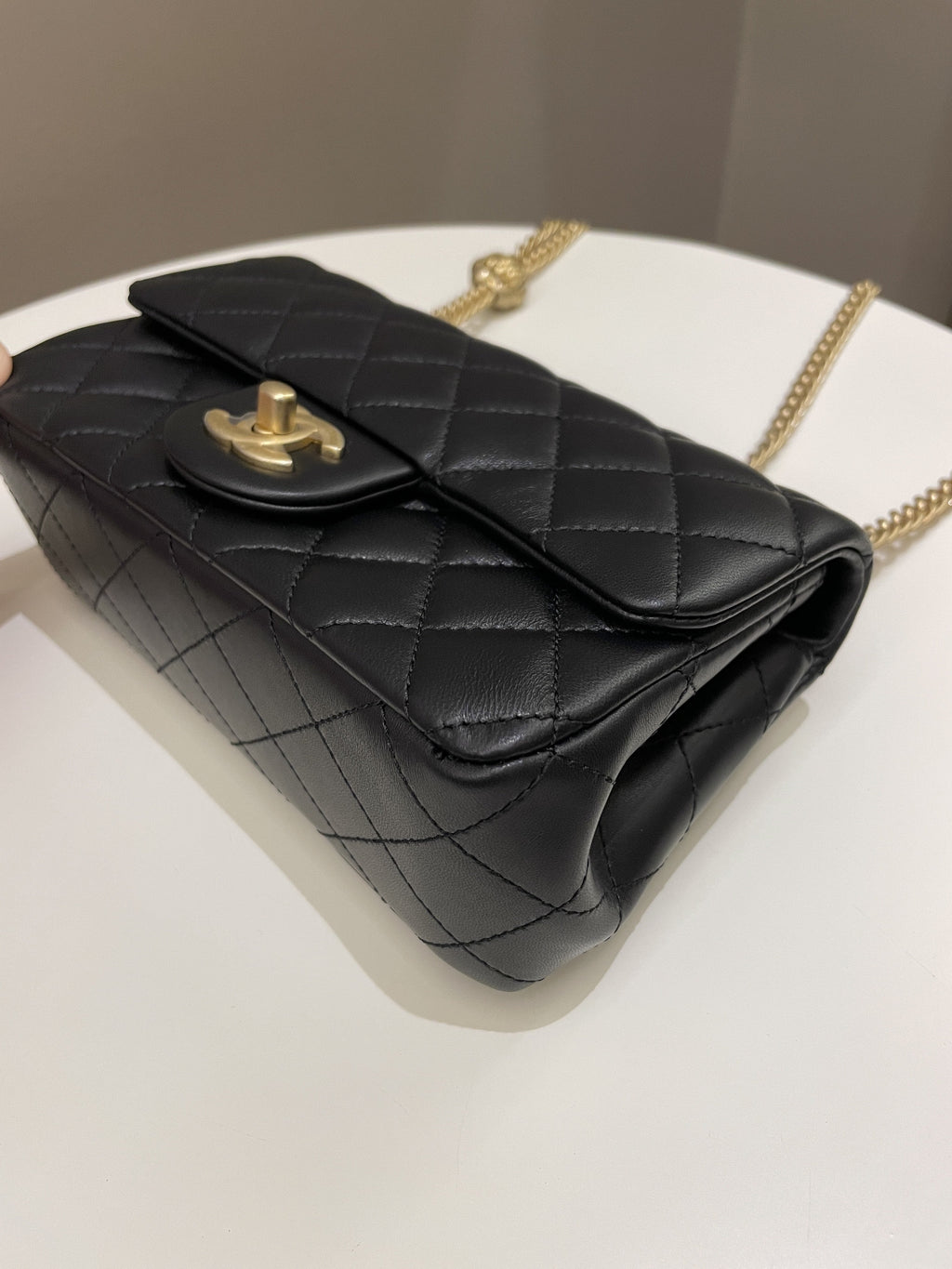 Chanel 23S Camilla Crush Quilted Mini Rectangular Black Stiff Lambskin